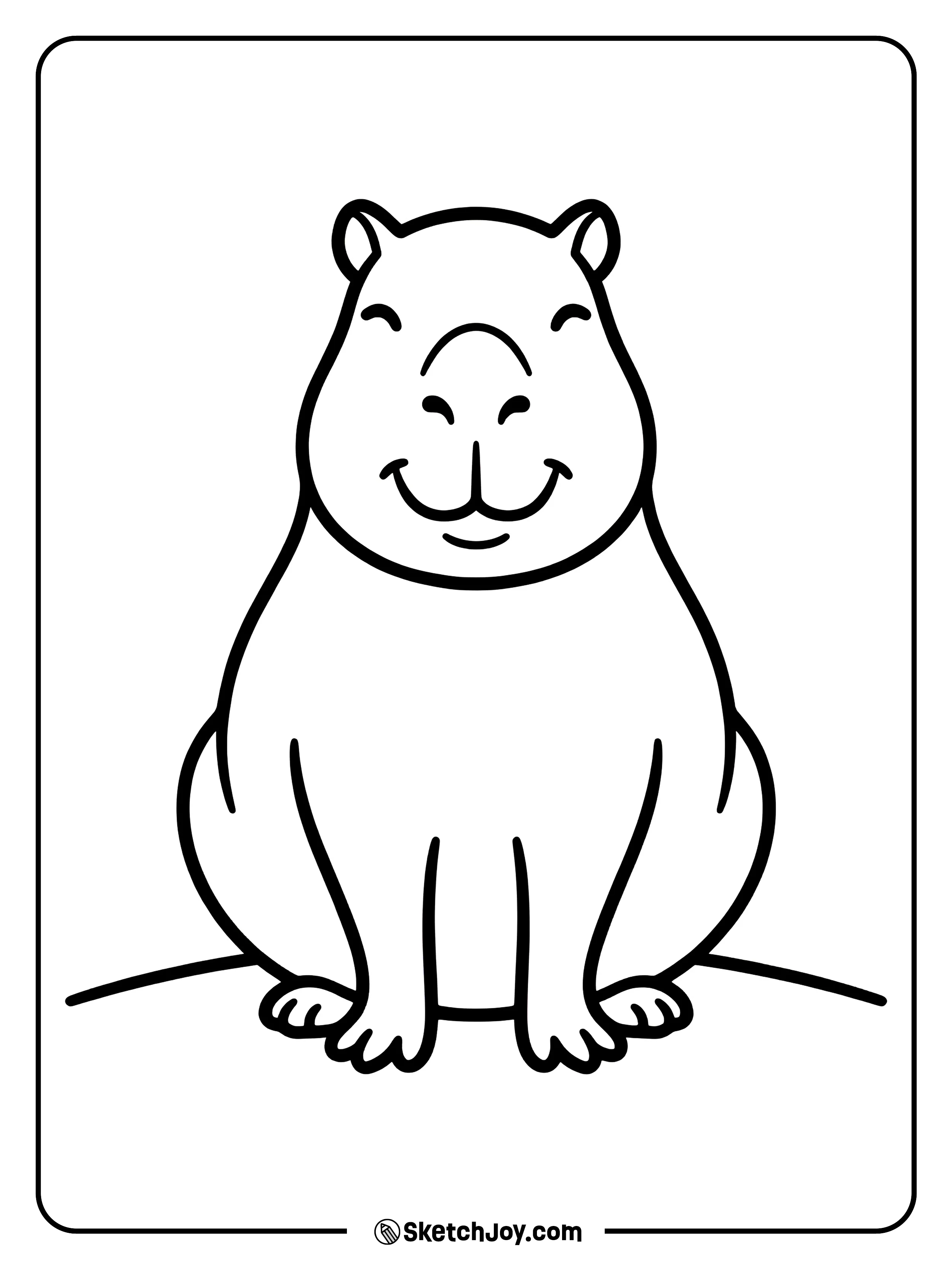 A simple capybara sits in a calm pose with a sweet face.