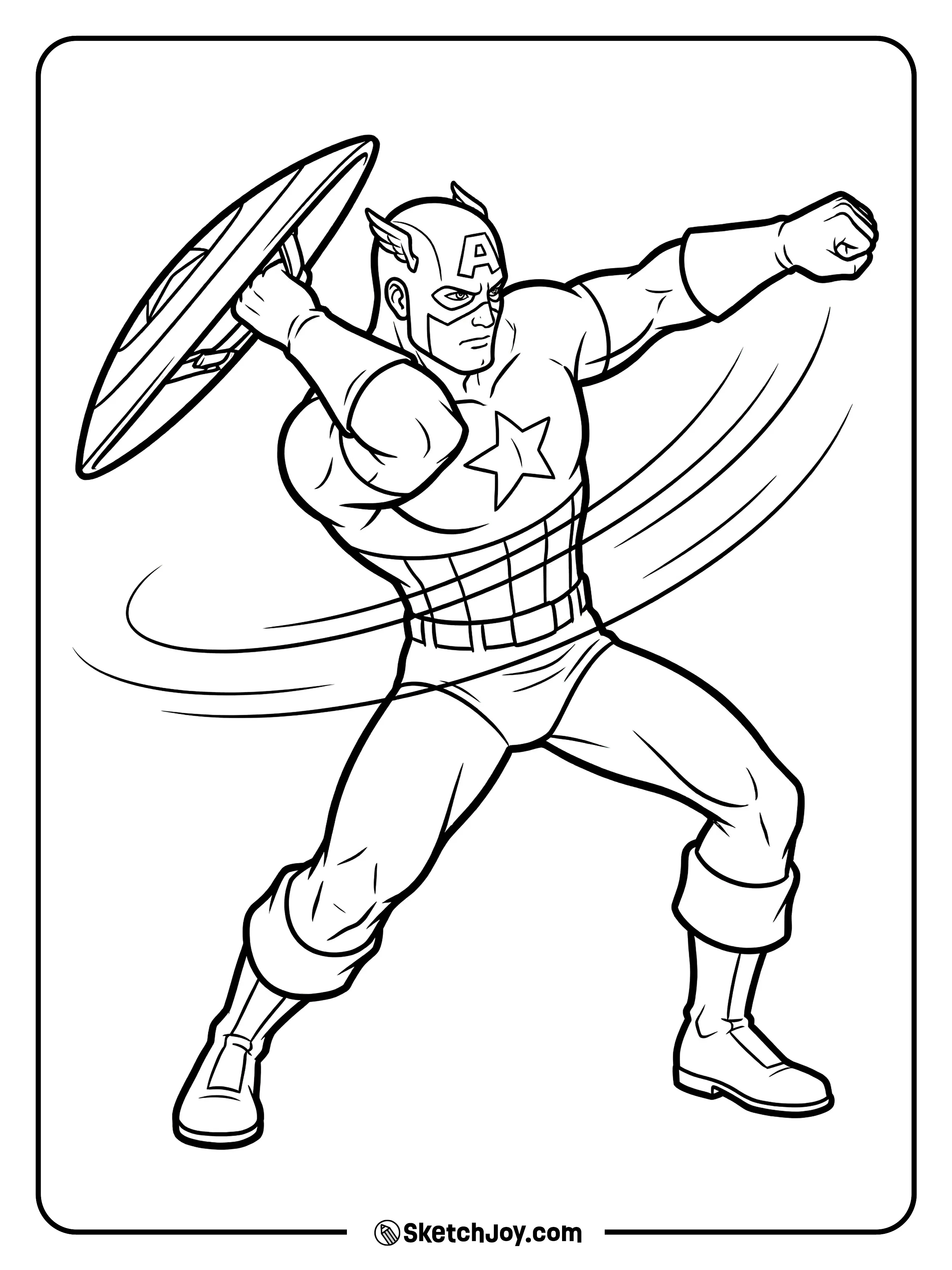 He leans back and aims the shield with focus.