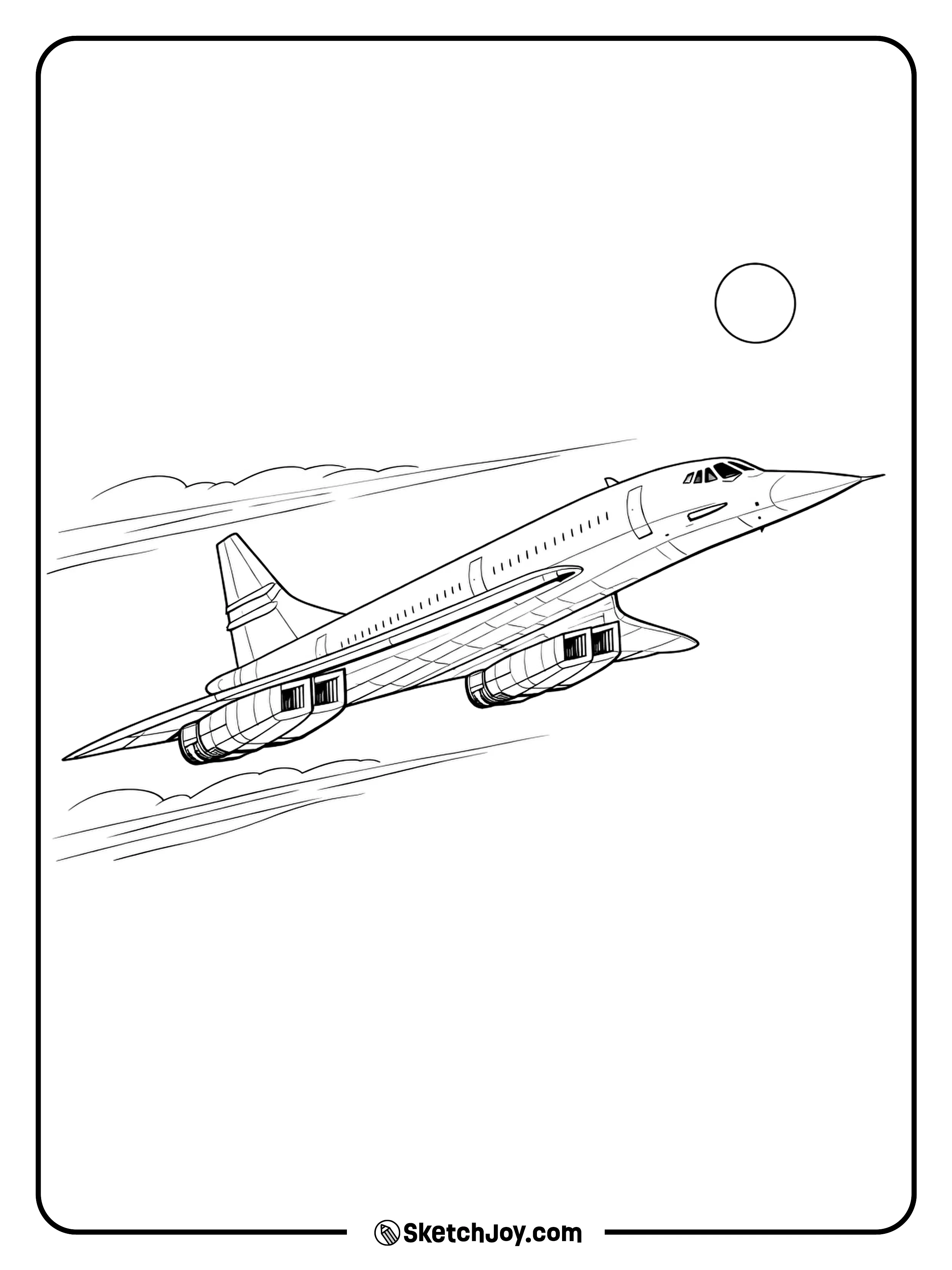 Concorde flies fast with long clouds trailing behind it.