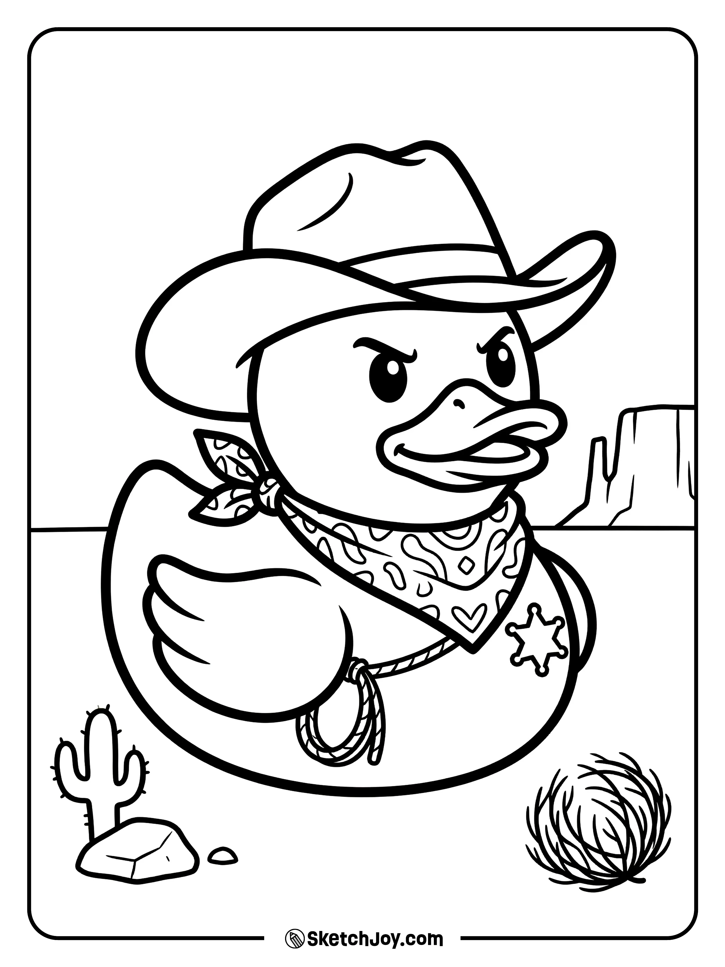 A rubber duck in a cowboy hat riding pretend waves.