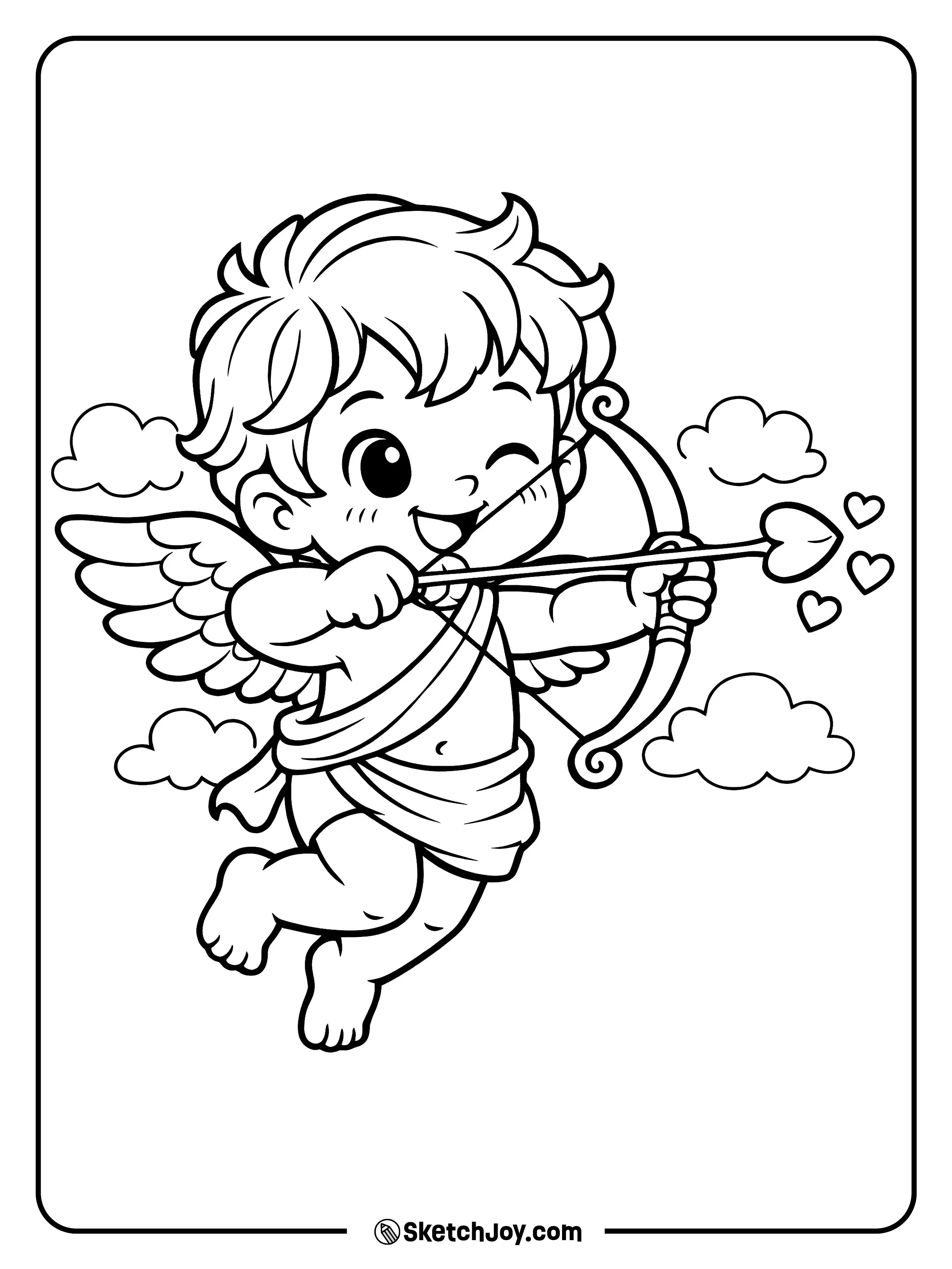 Cupid aims a heart-tipped arrow to spread love.