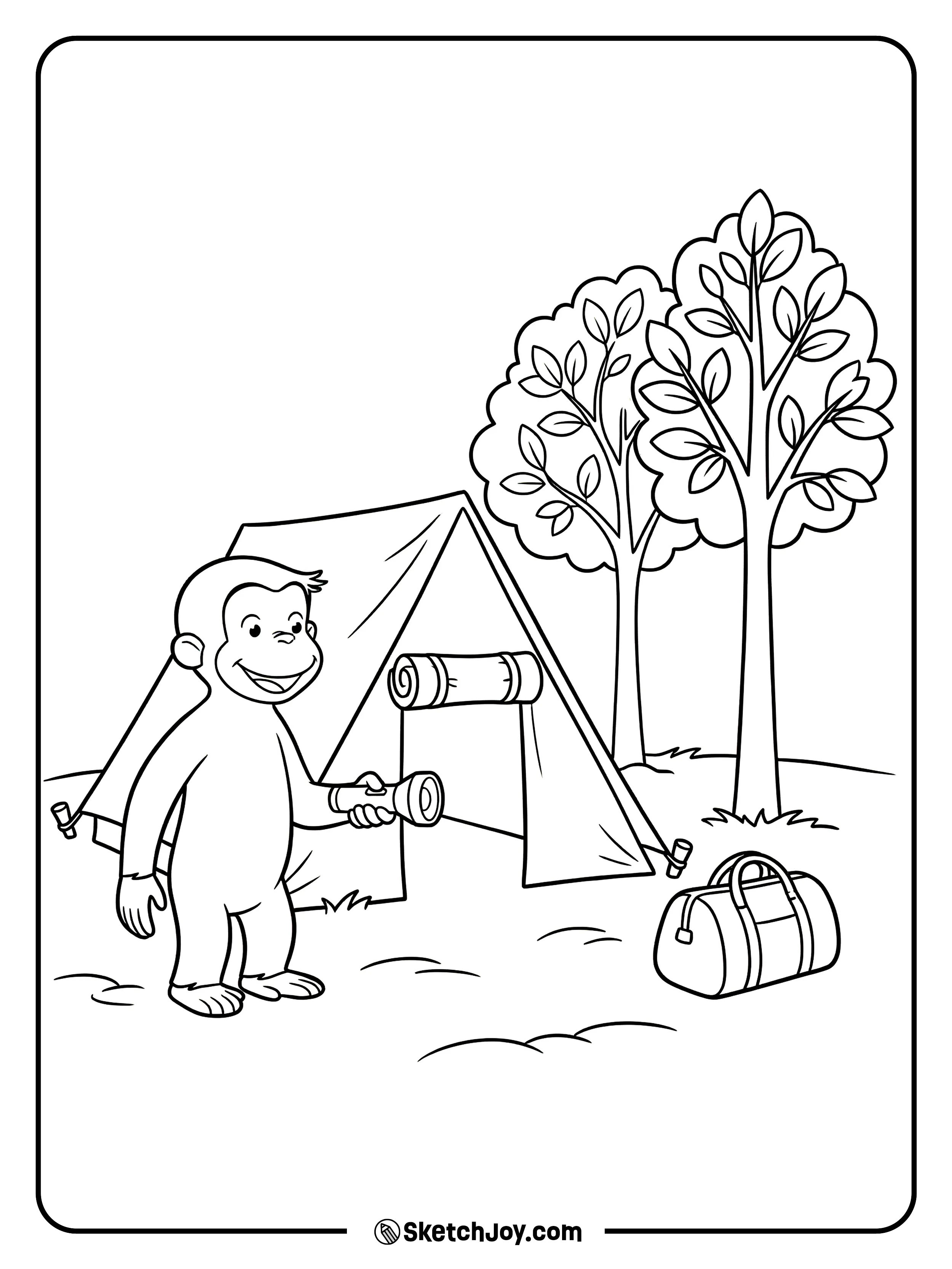 George holds a flashlight and looks at tiny bugs.