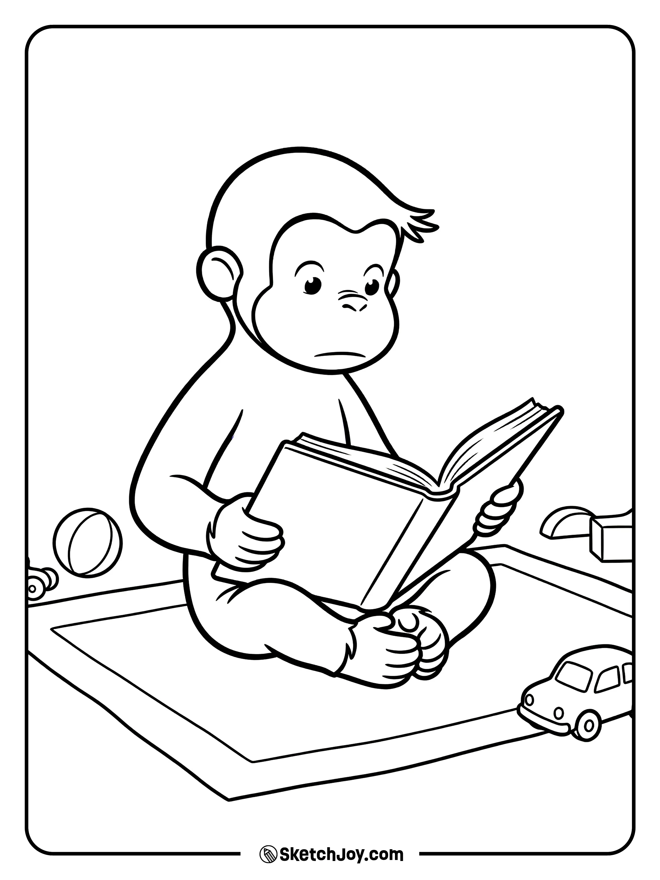 George sits and reads, totally into the story.