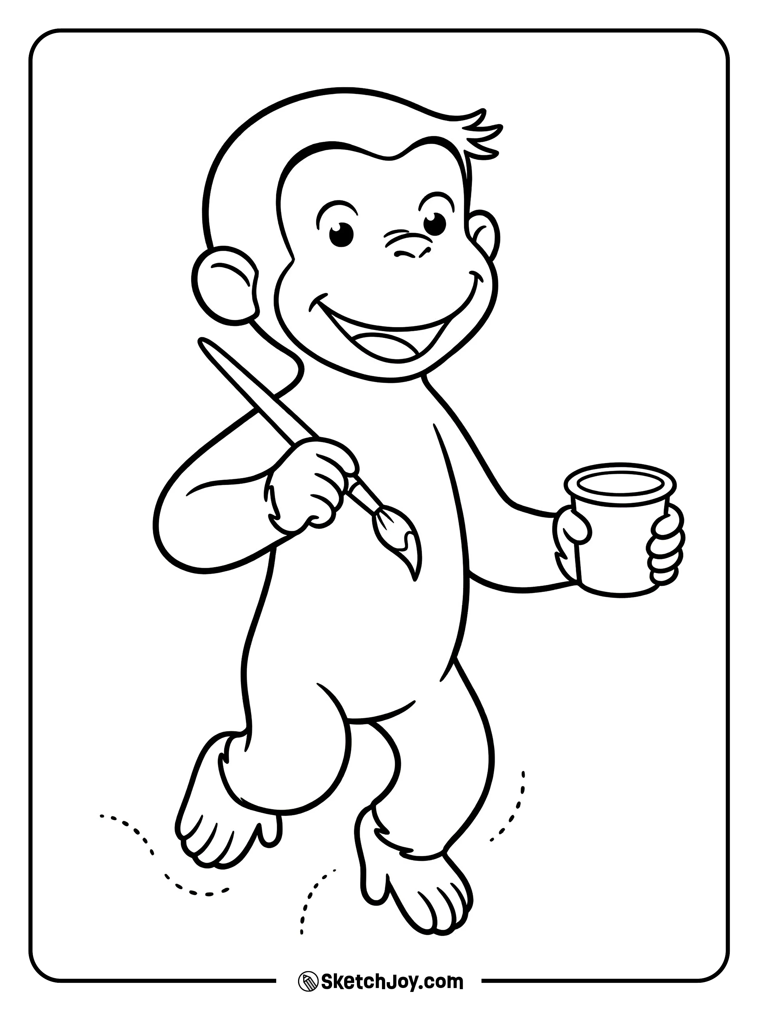 George holds a paintbrush and looks ready to make art.