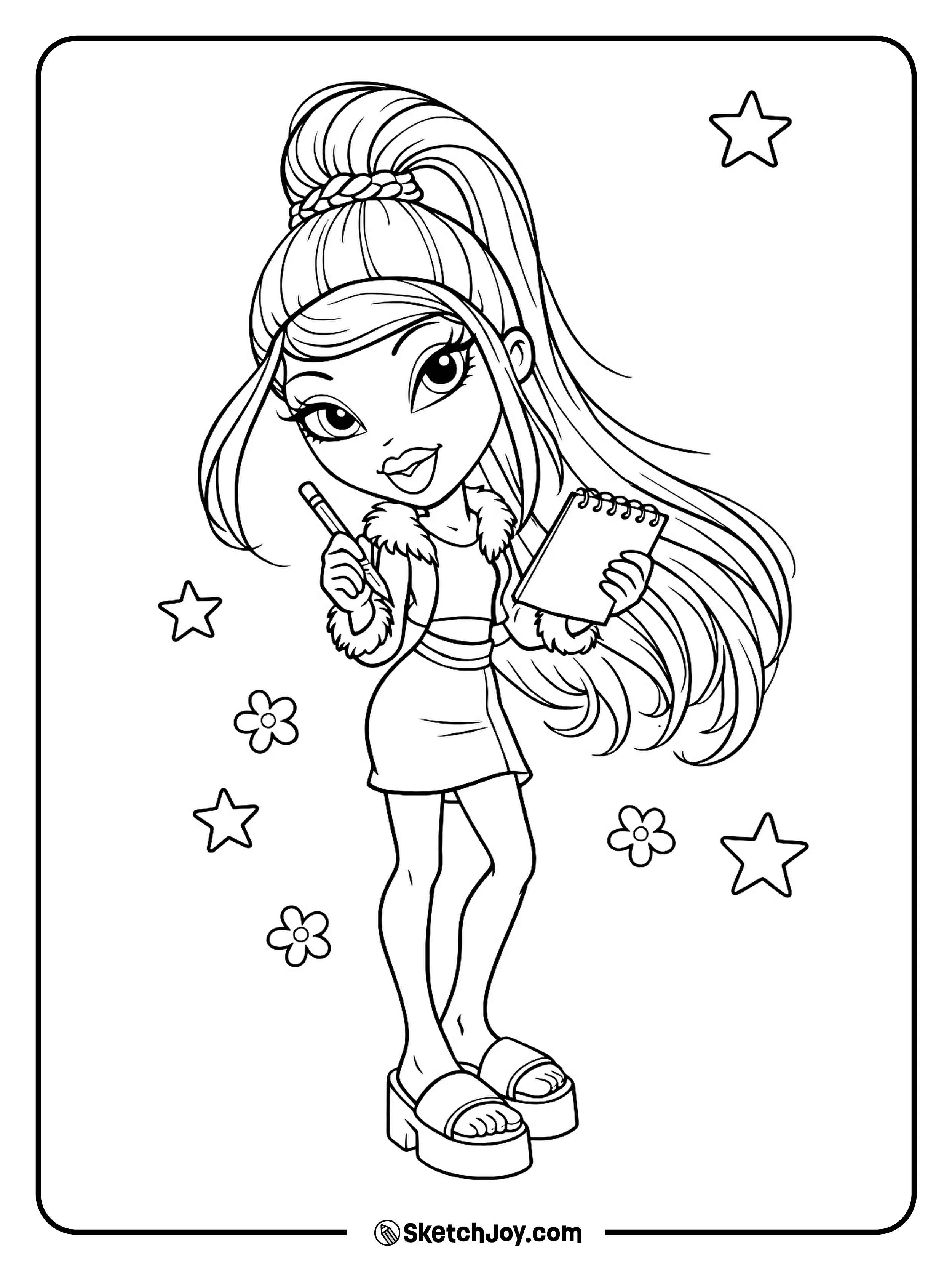 Dana holds a pencil like she is about to draw a new outfit.