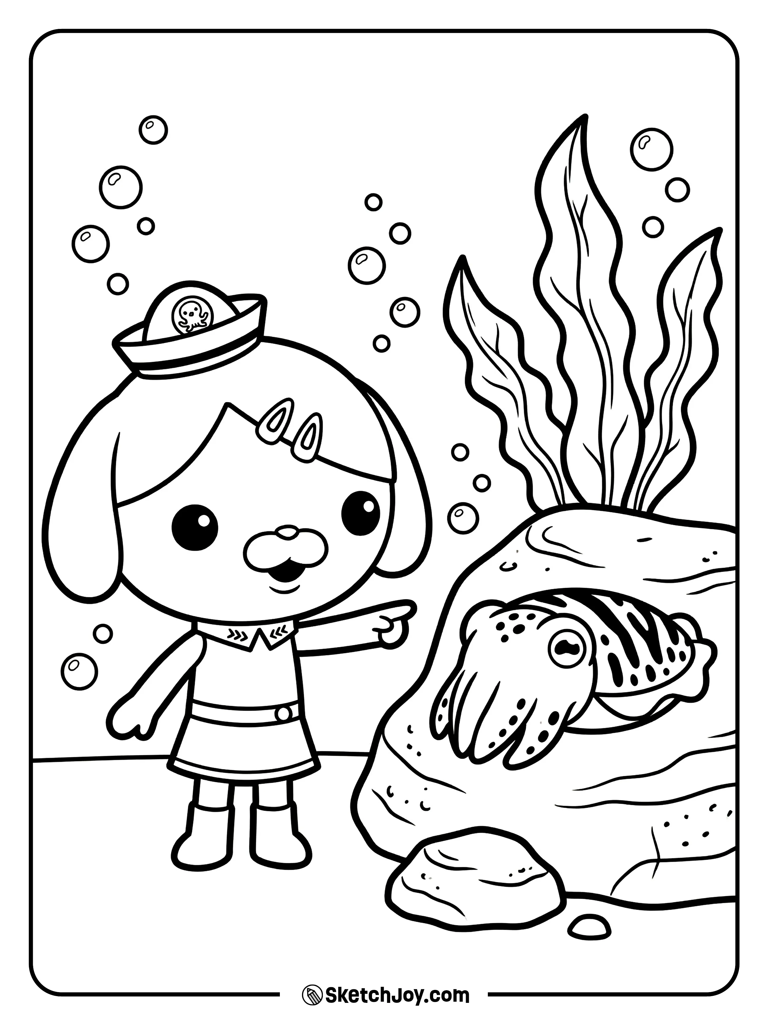 Dashi spots a cuttlefish peeking from behind a rock.