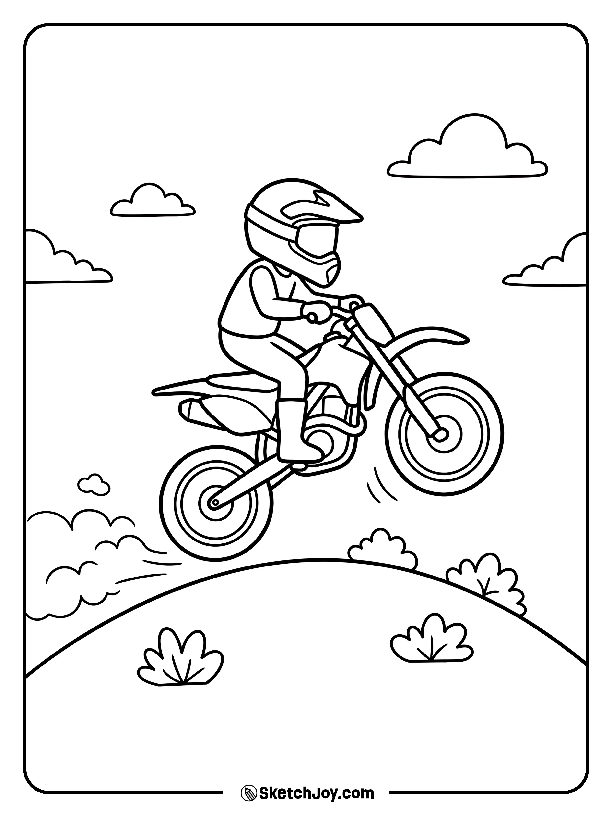 A dirt bike is jumping while dust puffs up behind it.