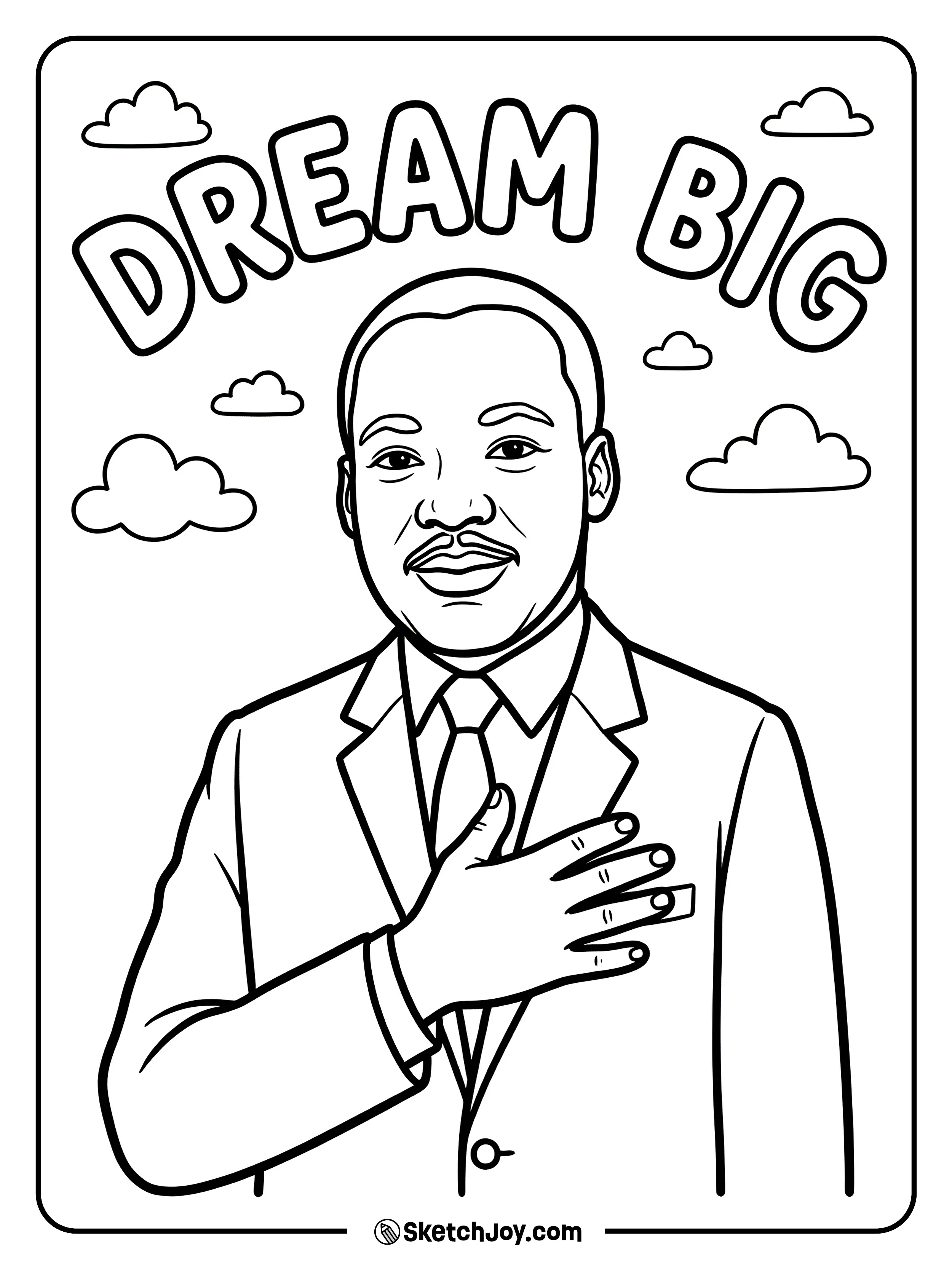 Dr. King stands with “DREAM BIG” in fun chunky letters.