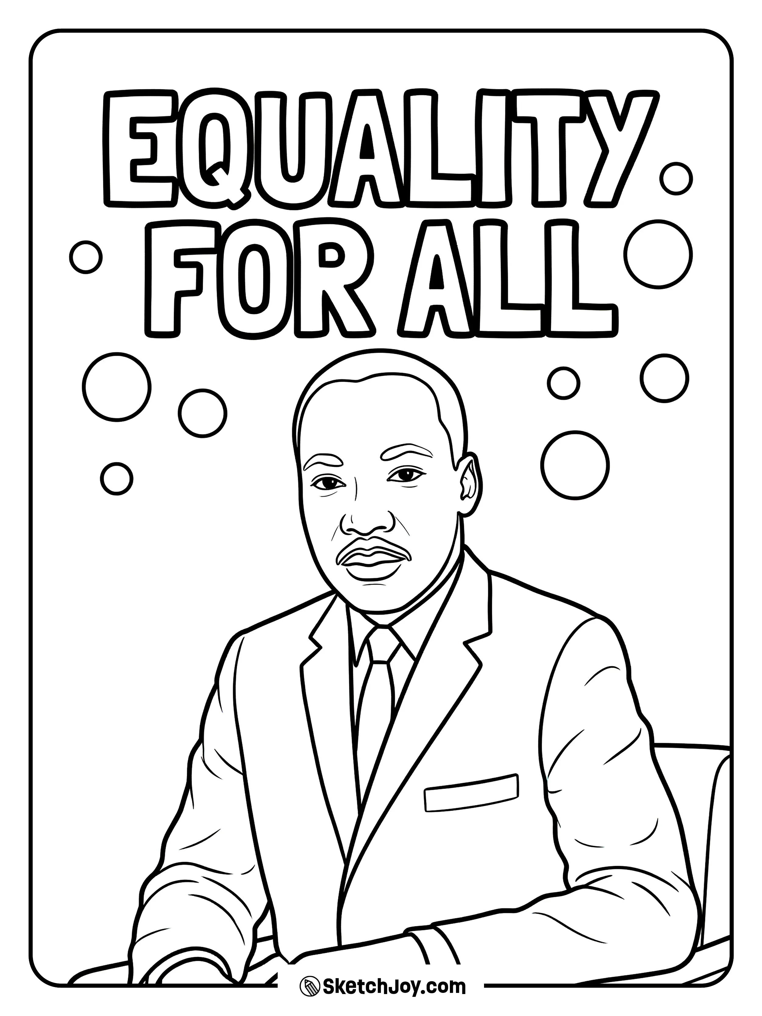 Dr. King is shown with the words “EQUALITY FOR ALL” in big block letters.
