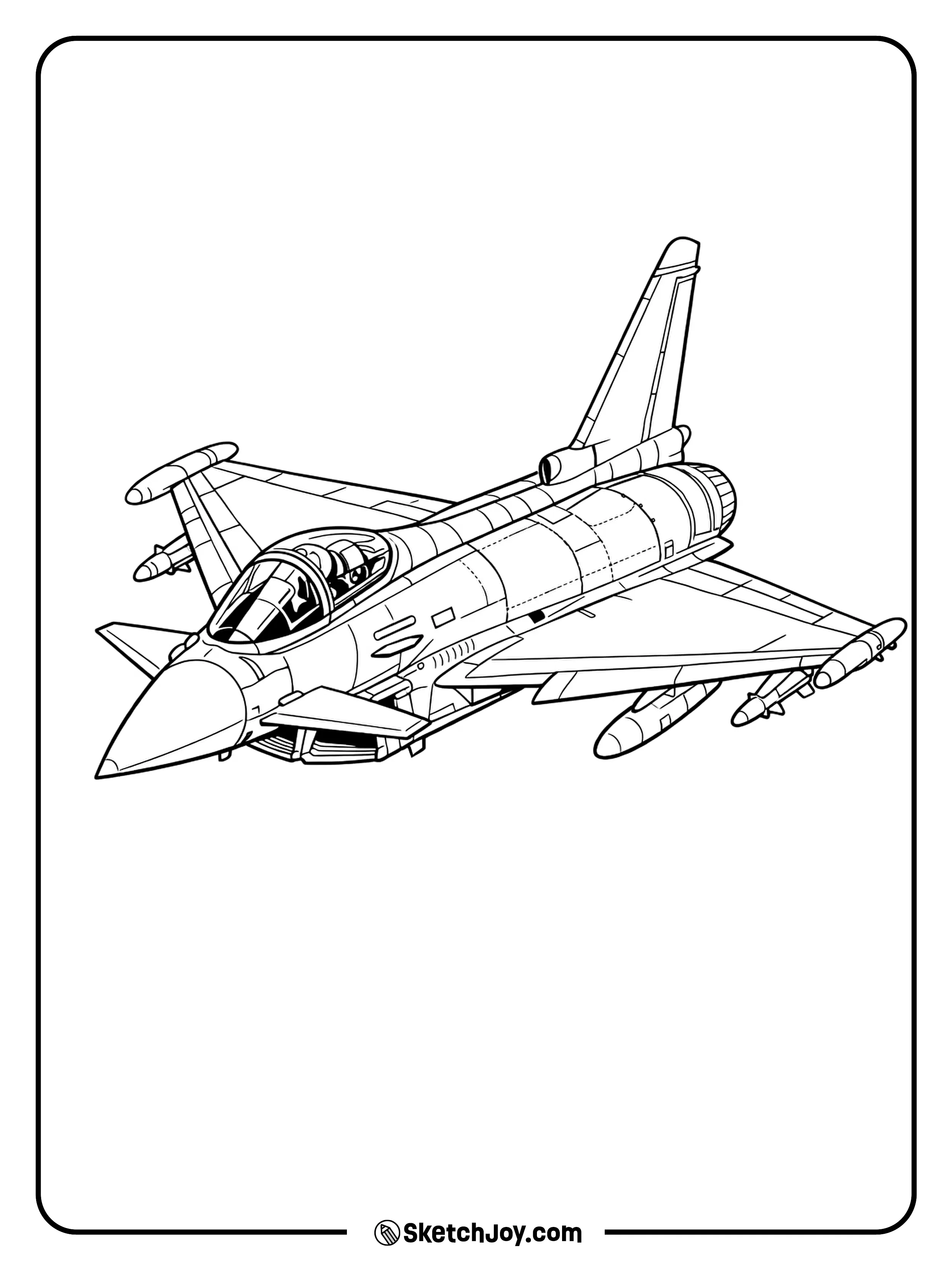A Eurofighter is shown in a smooth turn with clear wing lines.