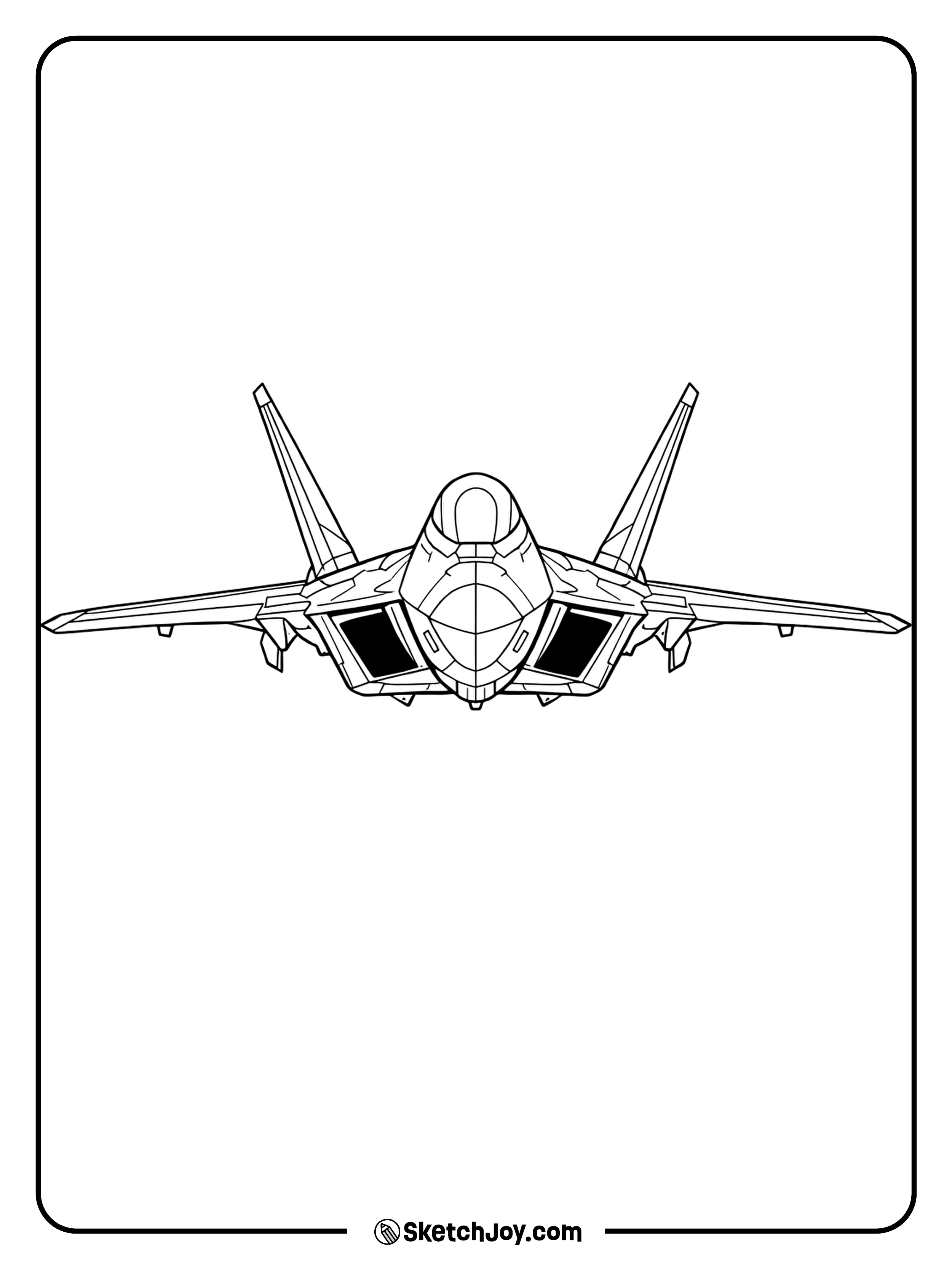 A front view of an F-22 shows its wide wings and sleek nose.