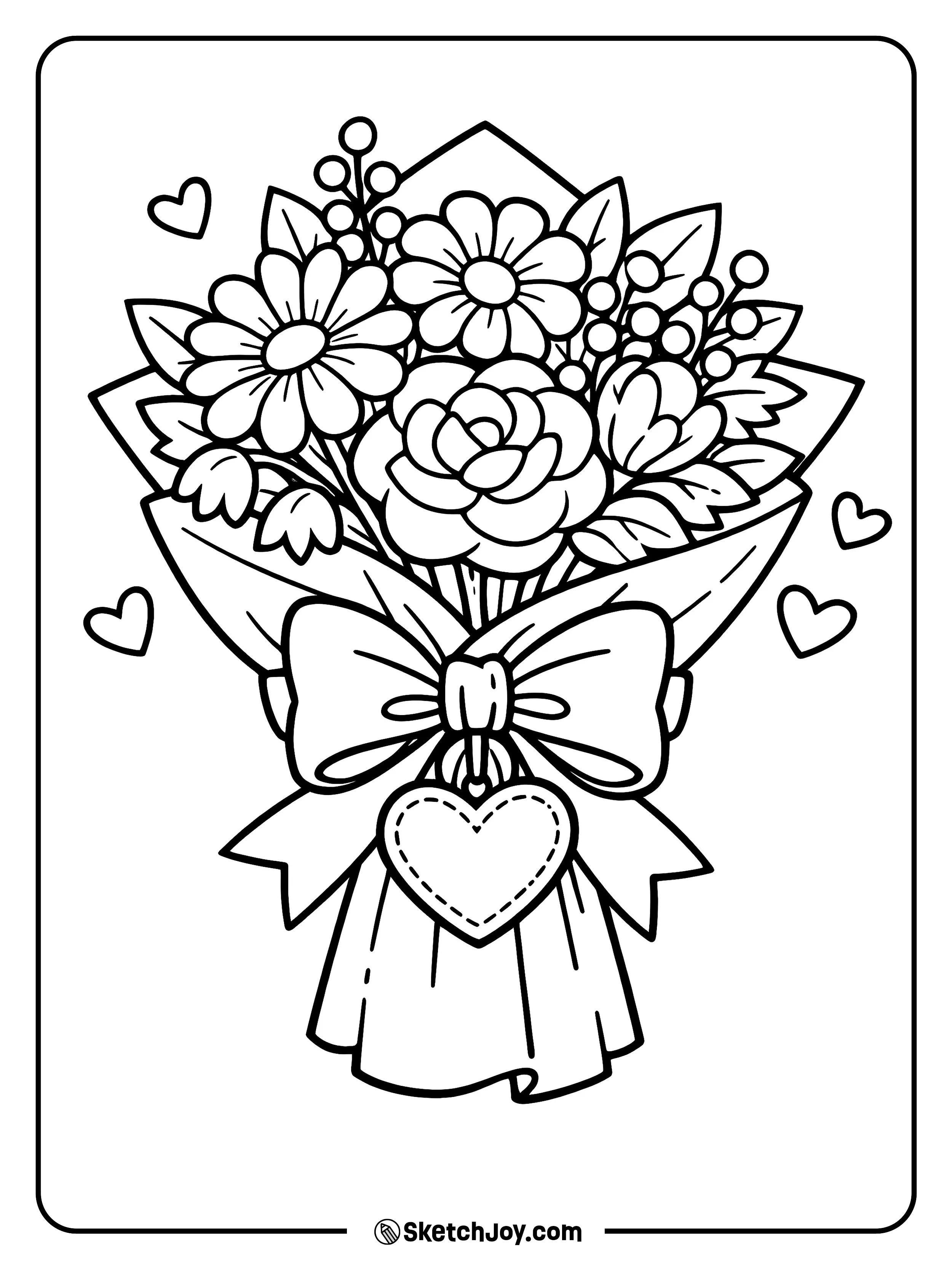 A bouquet has a heart tag tied with a bow.