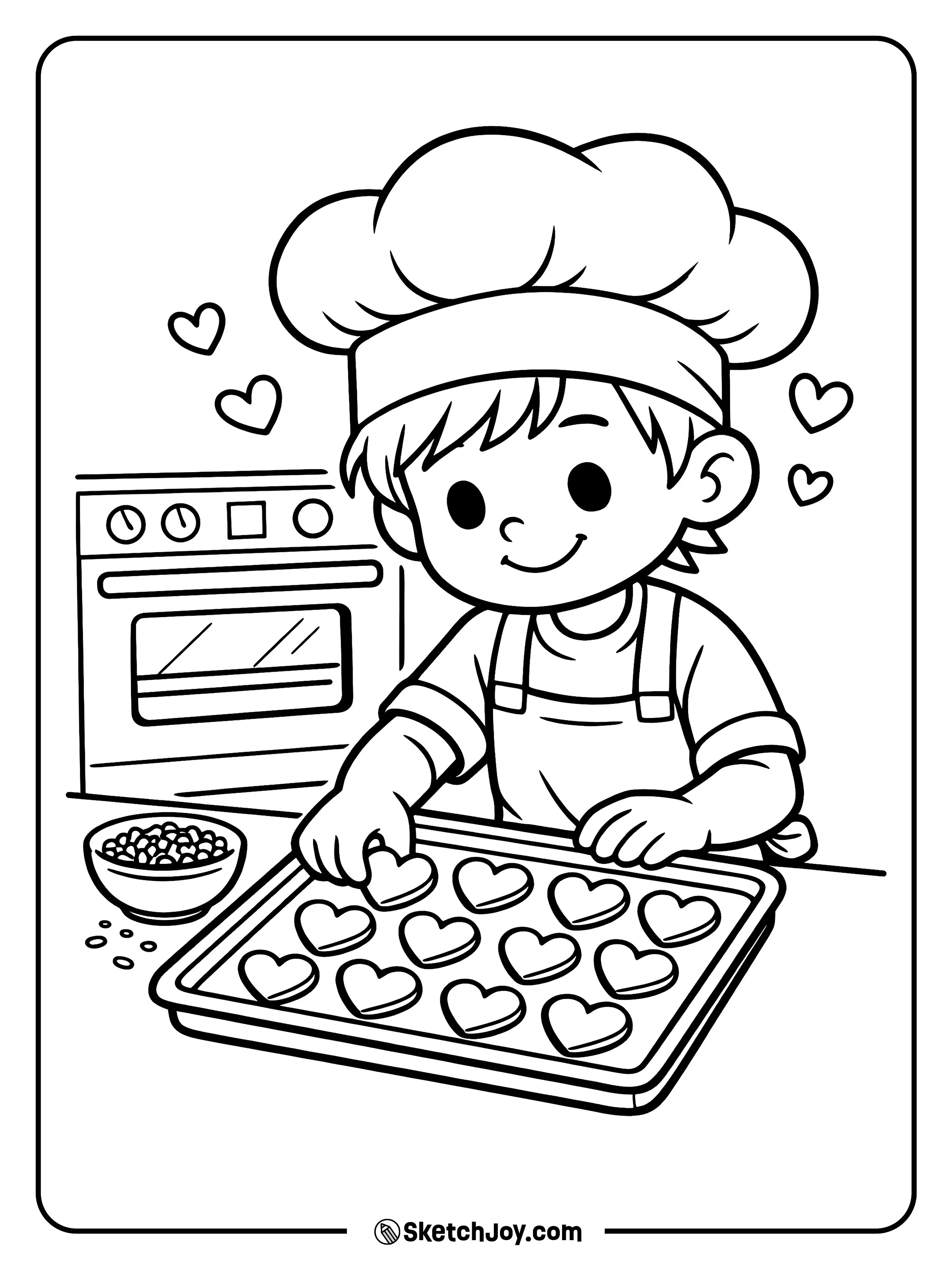 A baker decorates heart cookies with care.