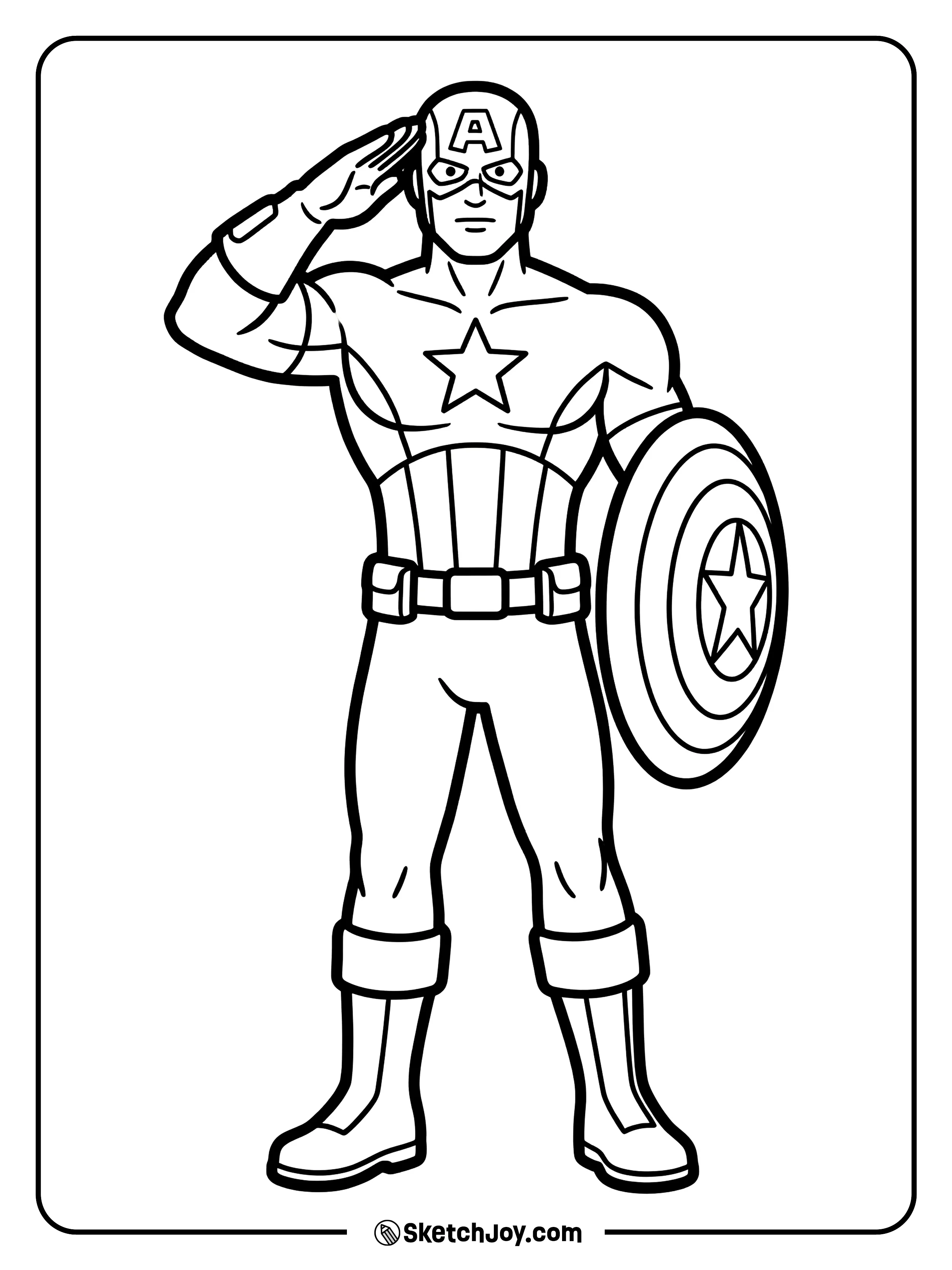 Captain America salutes with pride and calm strength.
