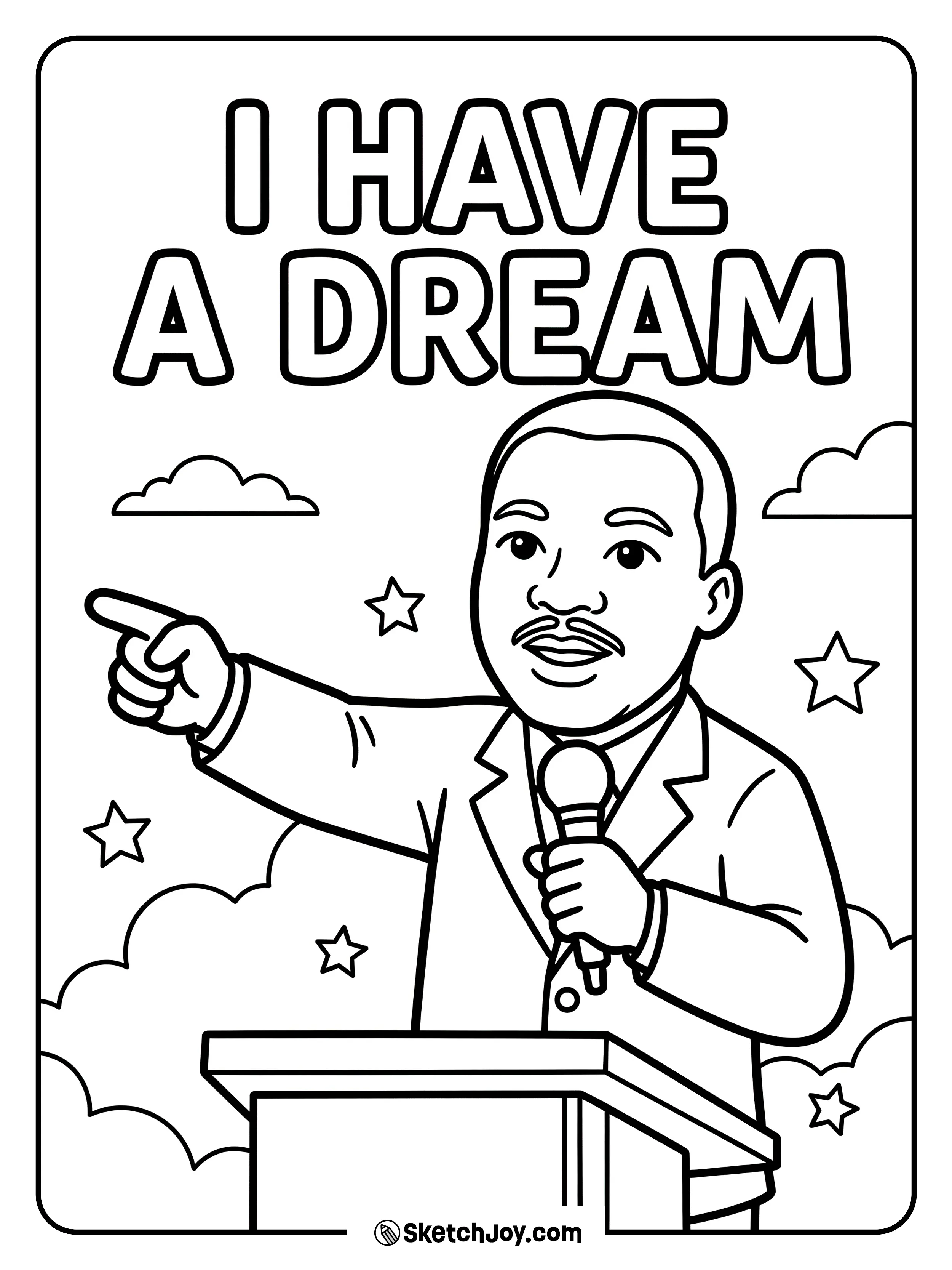 Dr. King is speaking with the words “I HAVE A DREAM” in big letters.