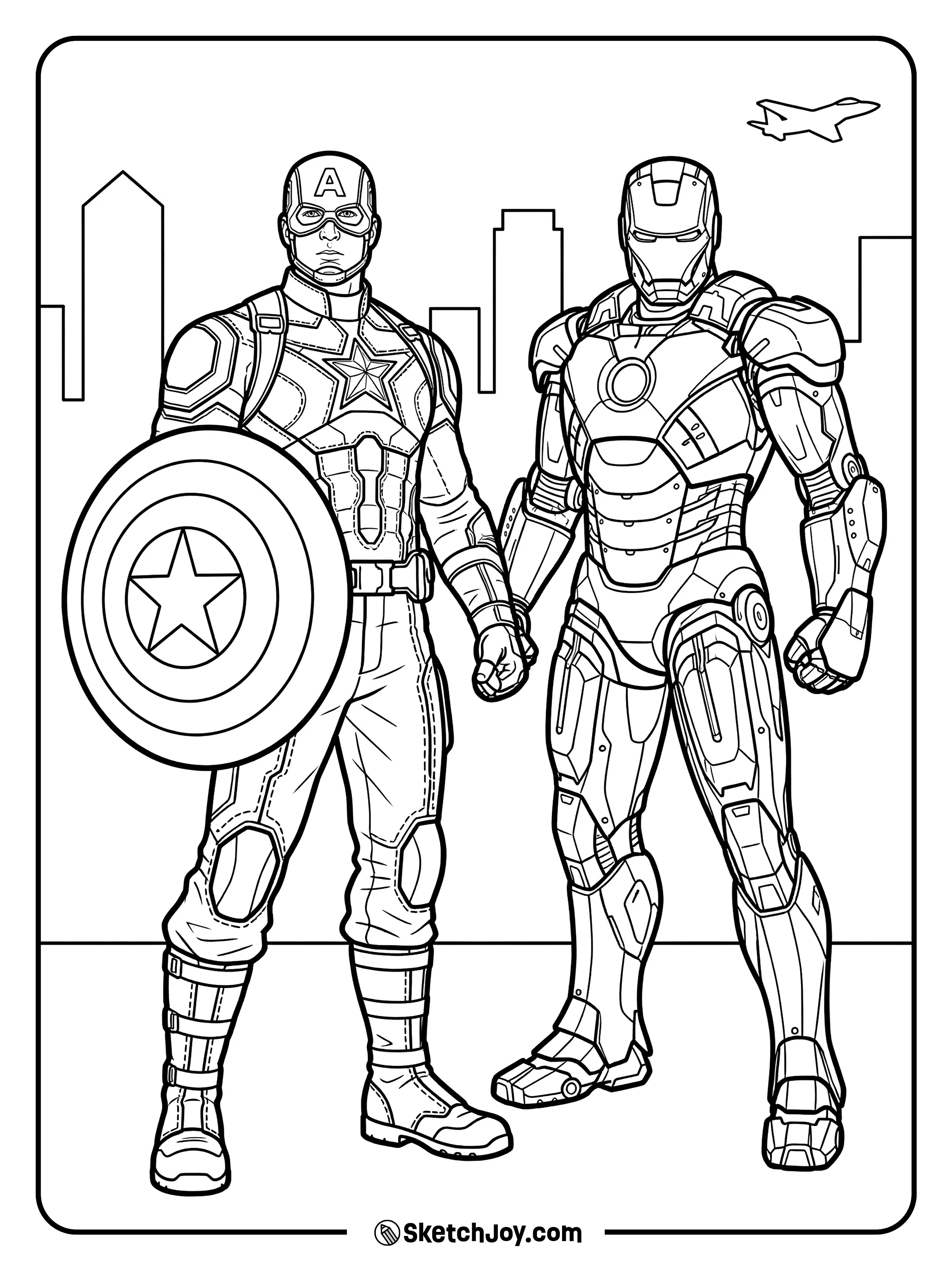 Captain America and Iron Man stand together, ready to act.