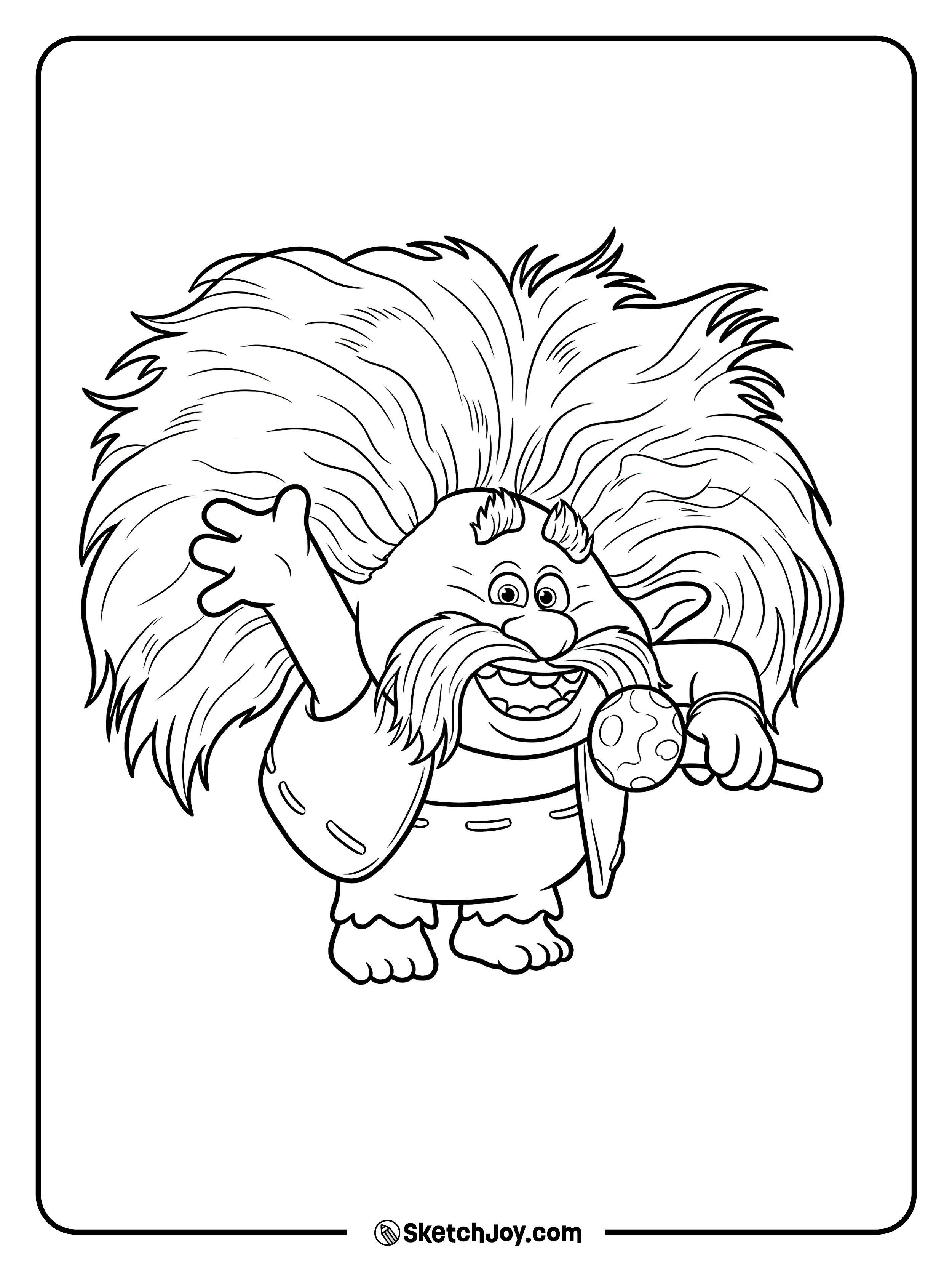 King Peppy smiles and sings while shaking his maraca.