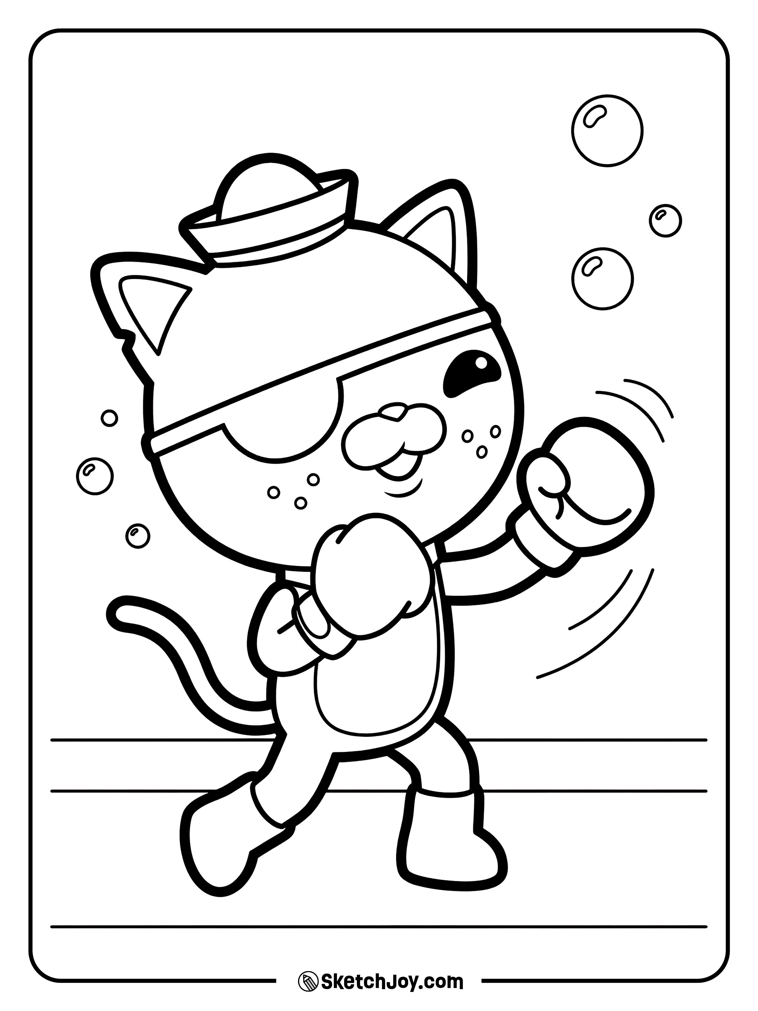 Kwazii practices shadow boxing with quick motion lines and bubbles.