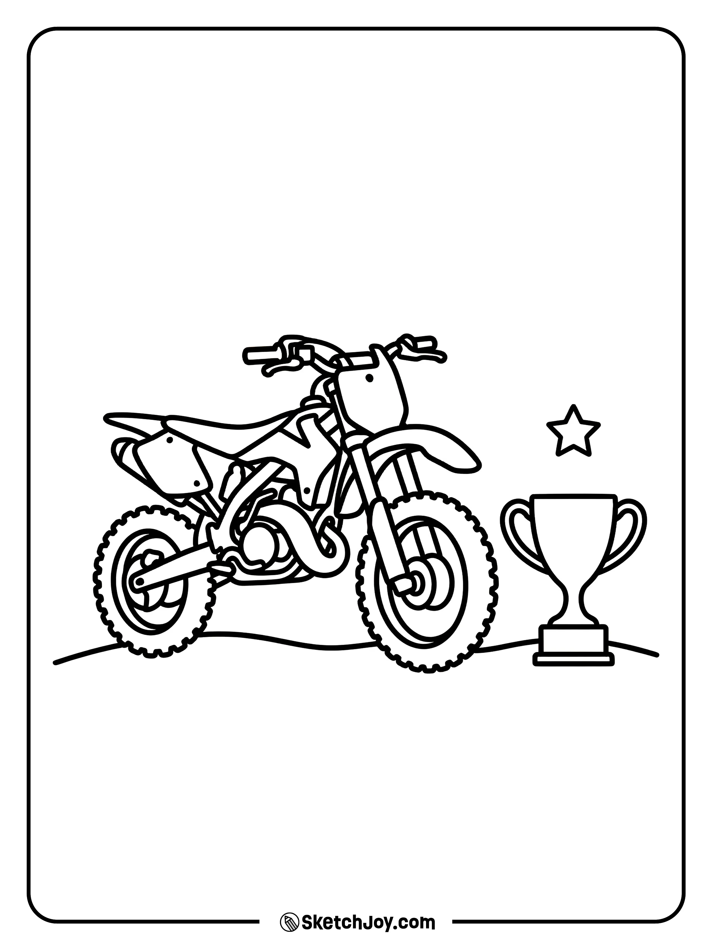A bike stands next to a trophy on the ground.