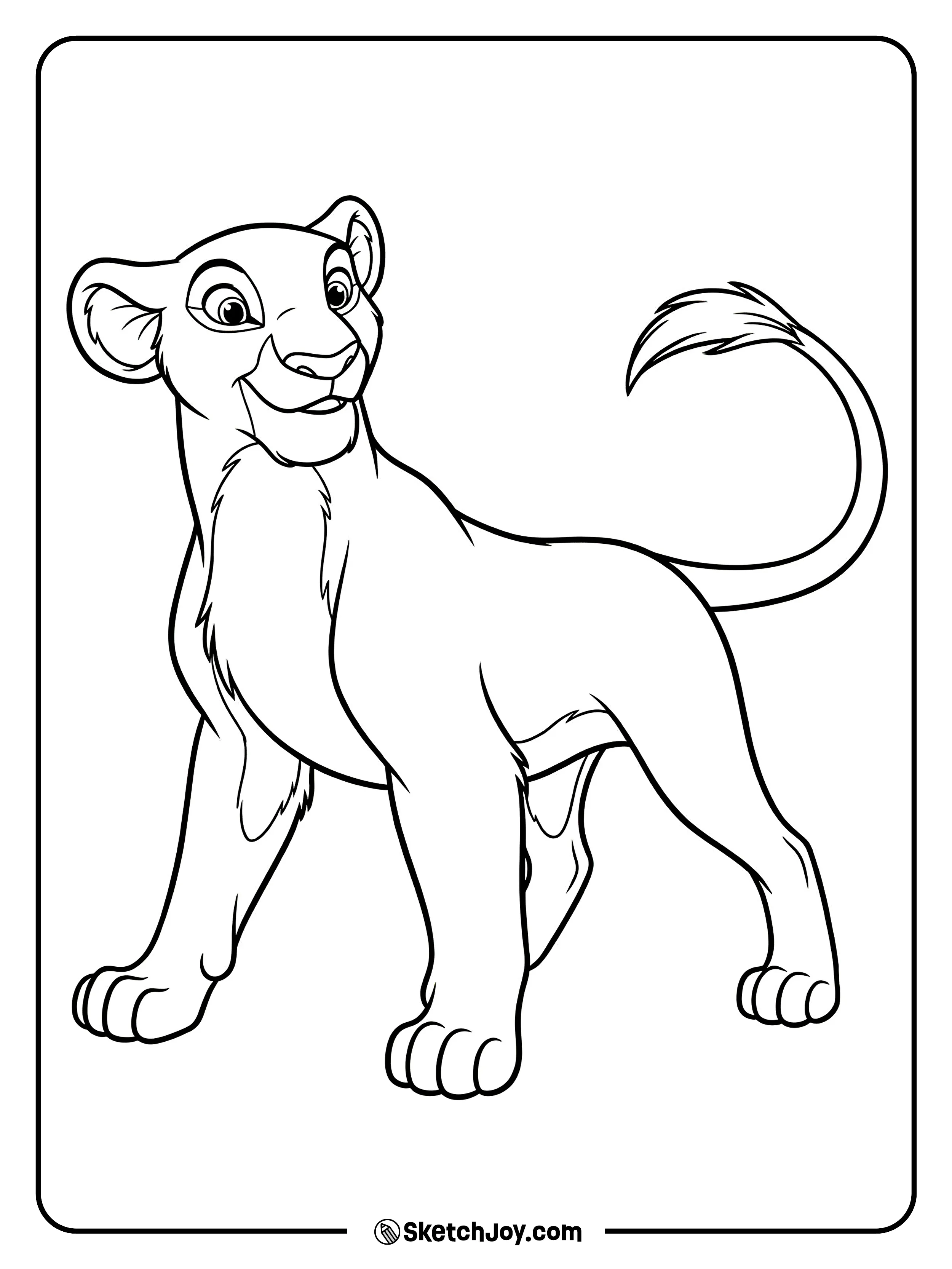 Nala stands with a calm face and a strong pose.