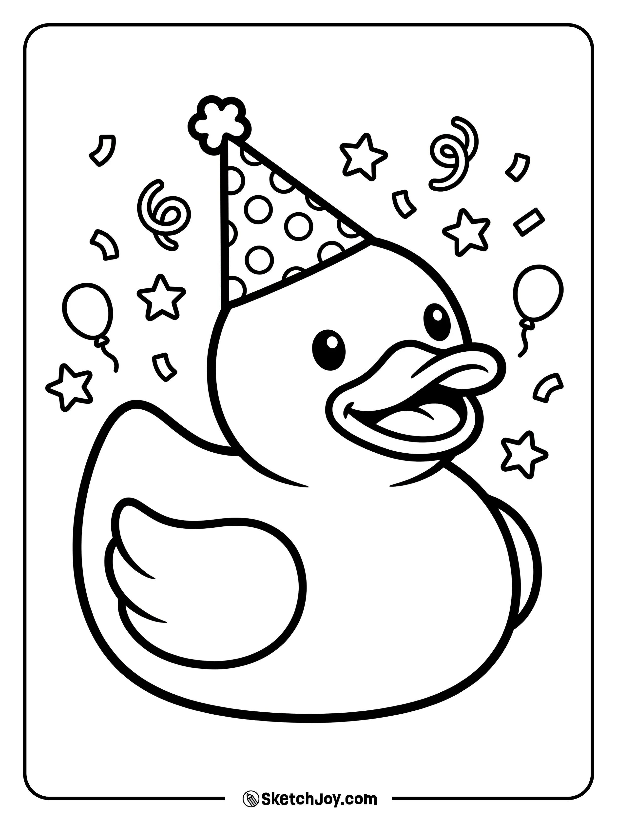 A rubber duck wearing a birthday party hat.