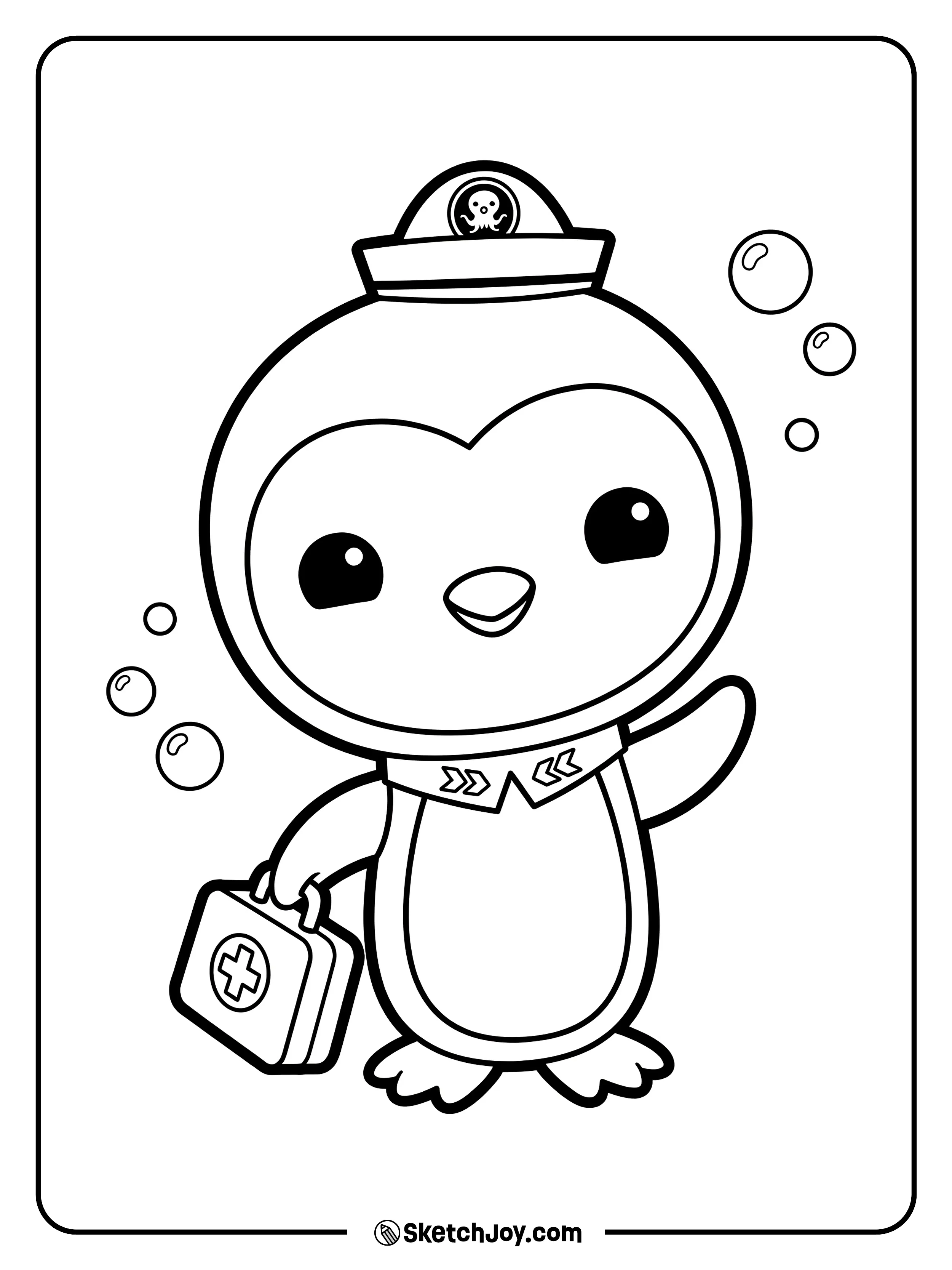 Peso holds his medical bag and waves kindly.