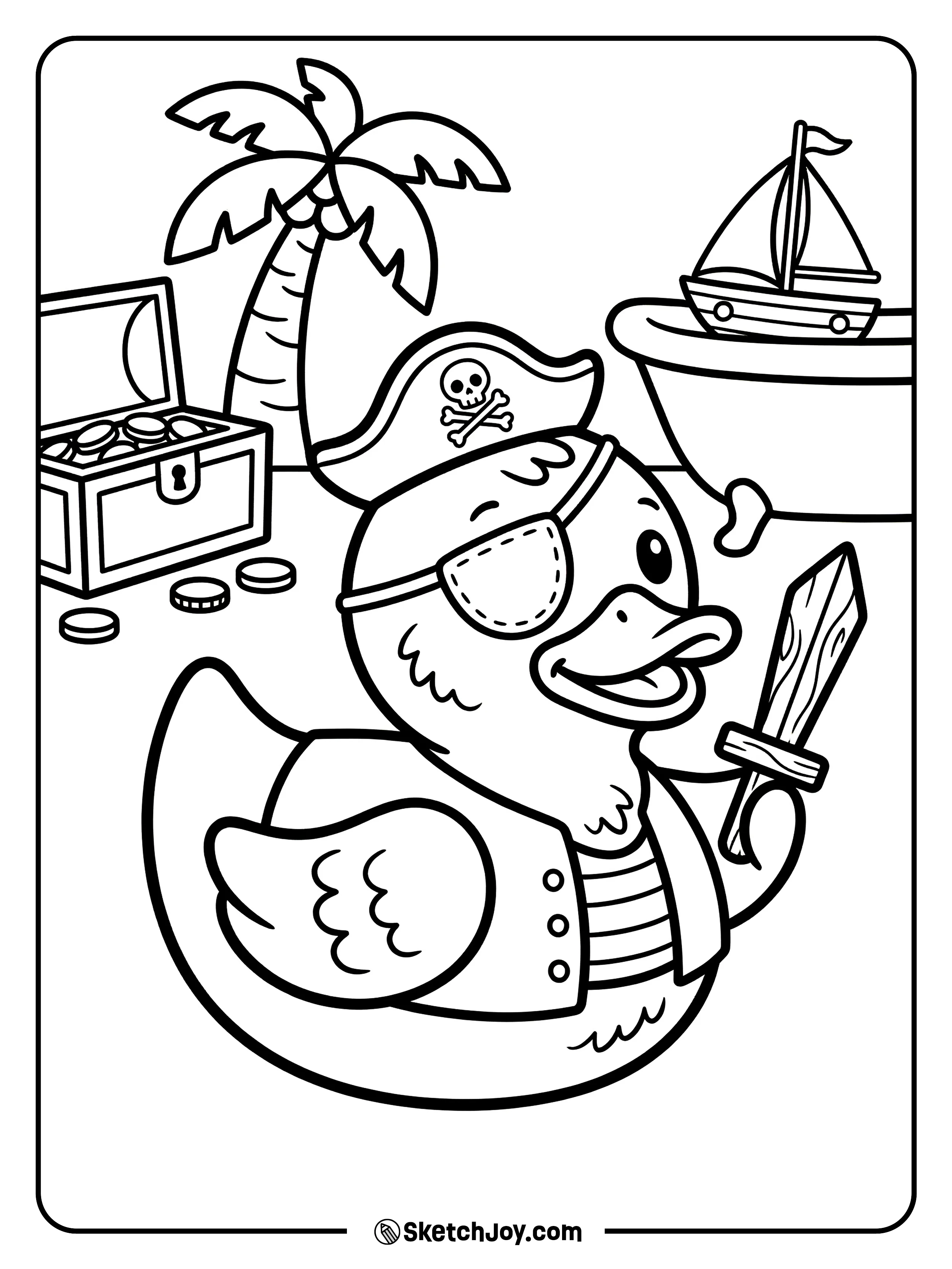 A brave rubber duck dressed as a pirate with an eye patch.