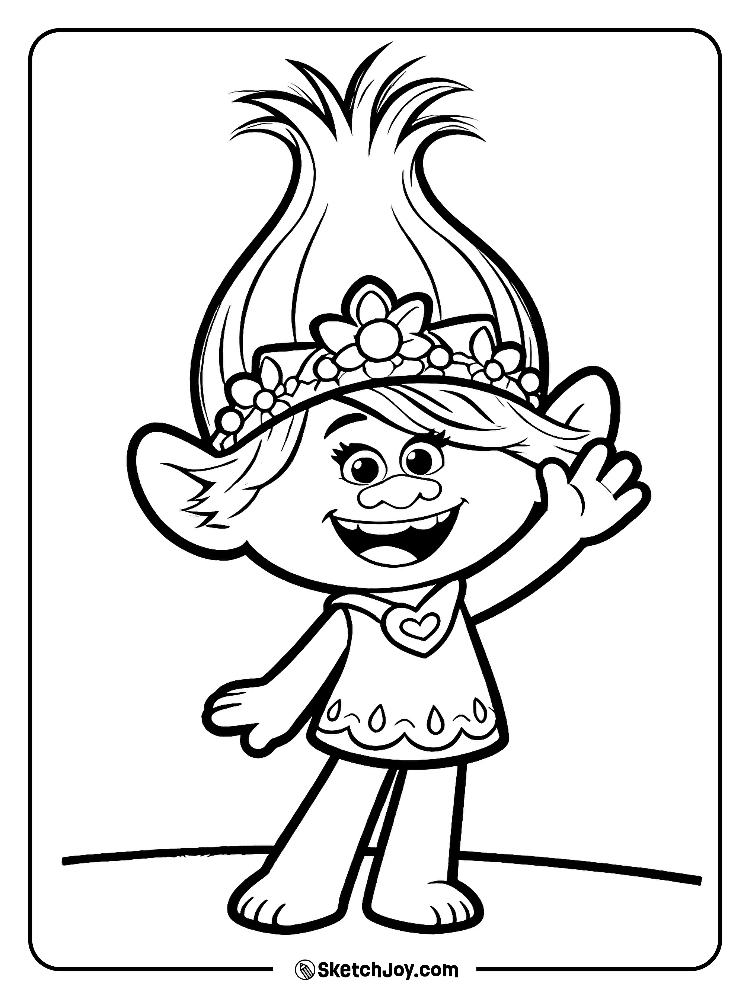 Poppy smiles and waves while wearing her flower crown.