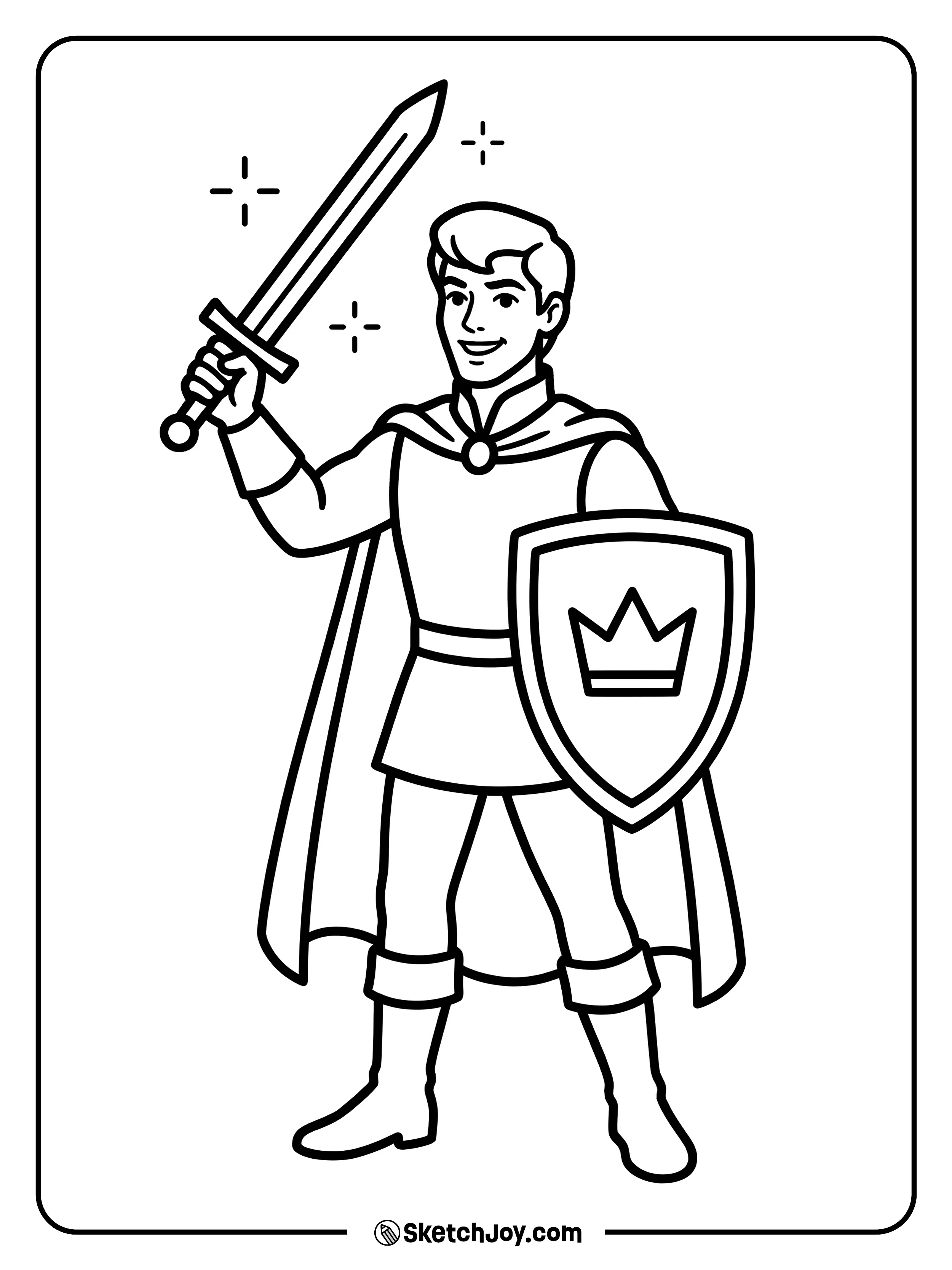 Phillip holds his sword up and looks ready to help.