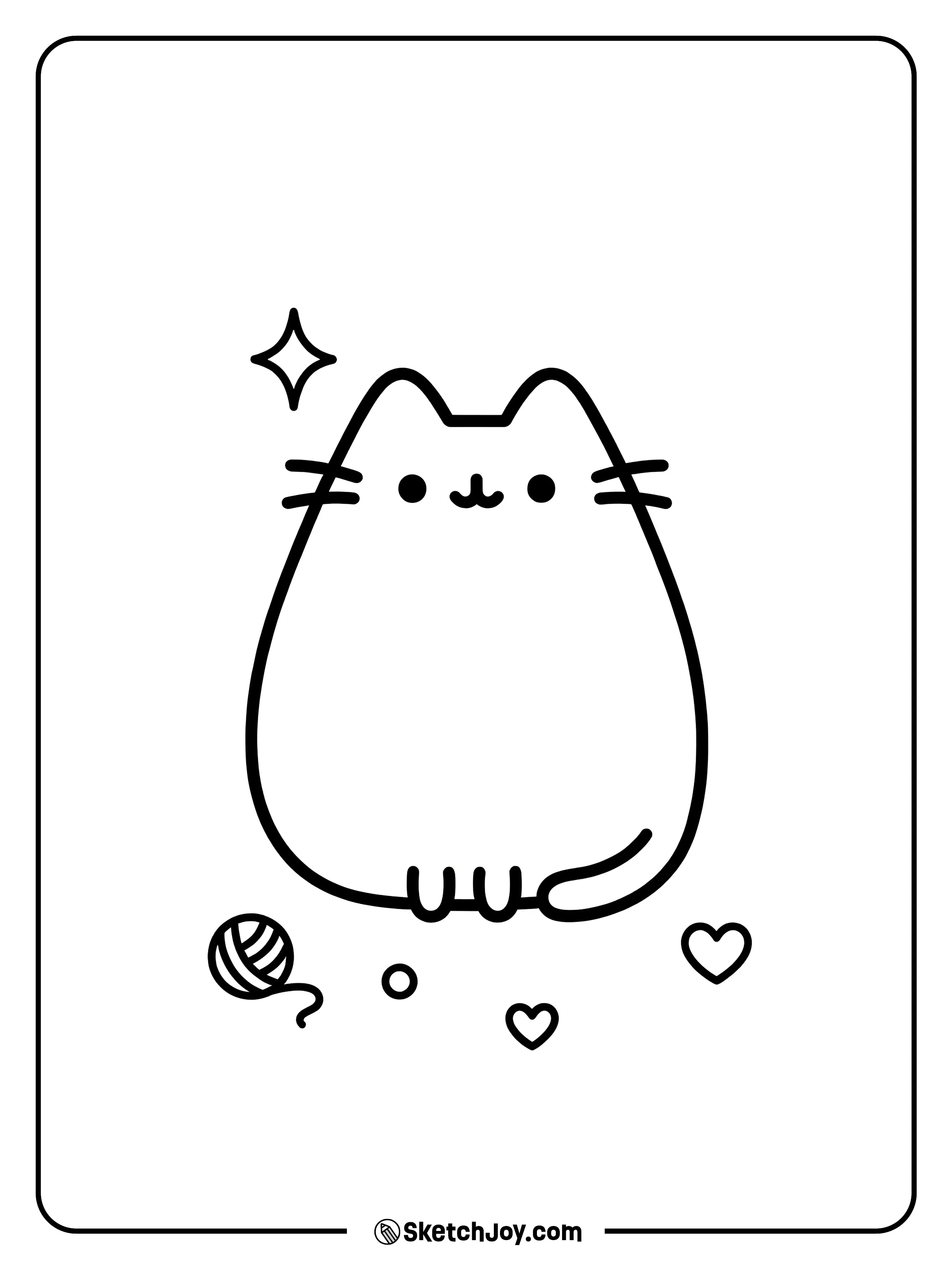 Pusheen sits still with a sweet smile.