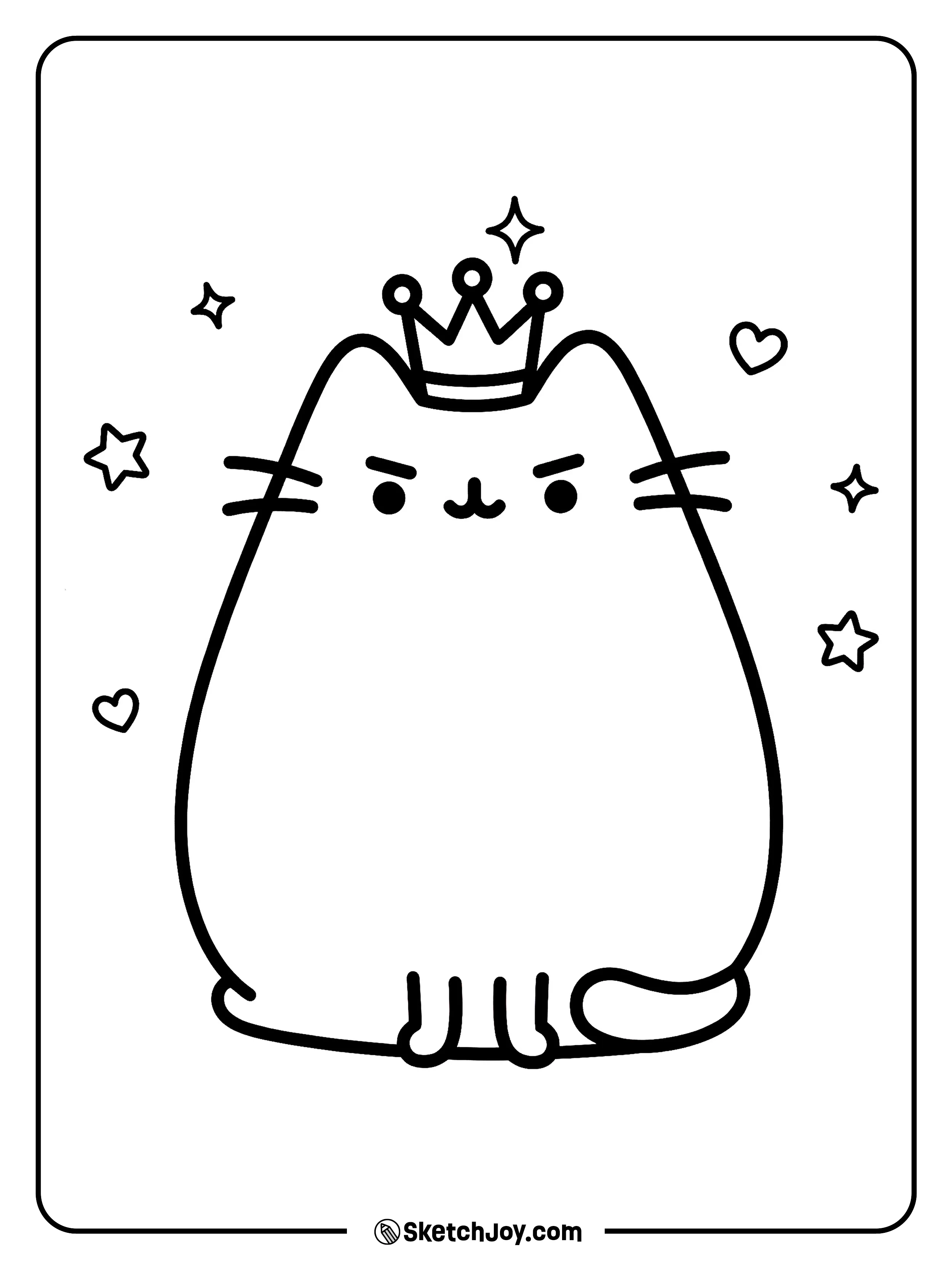 Pusheen wears a cute crown and sits tall.