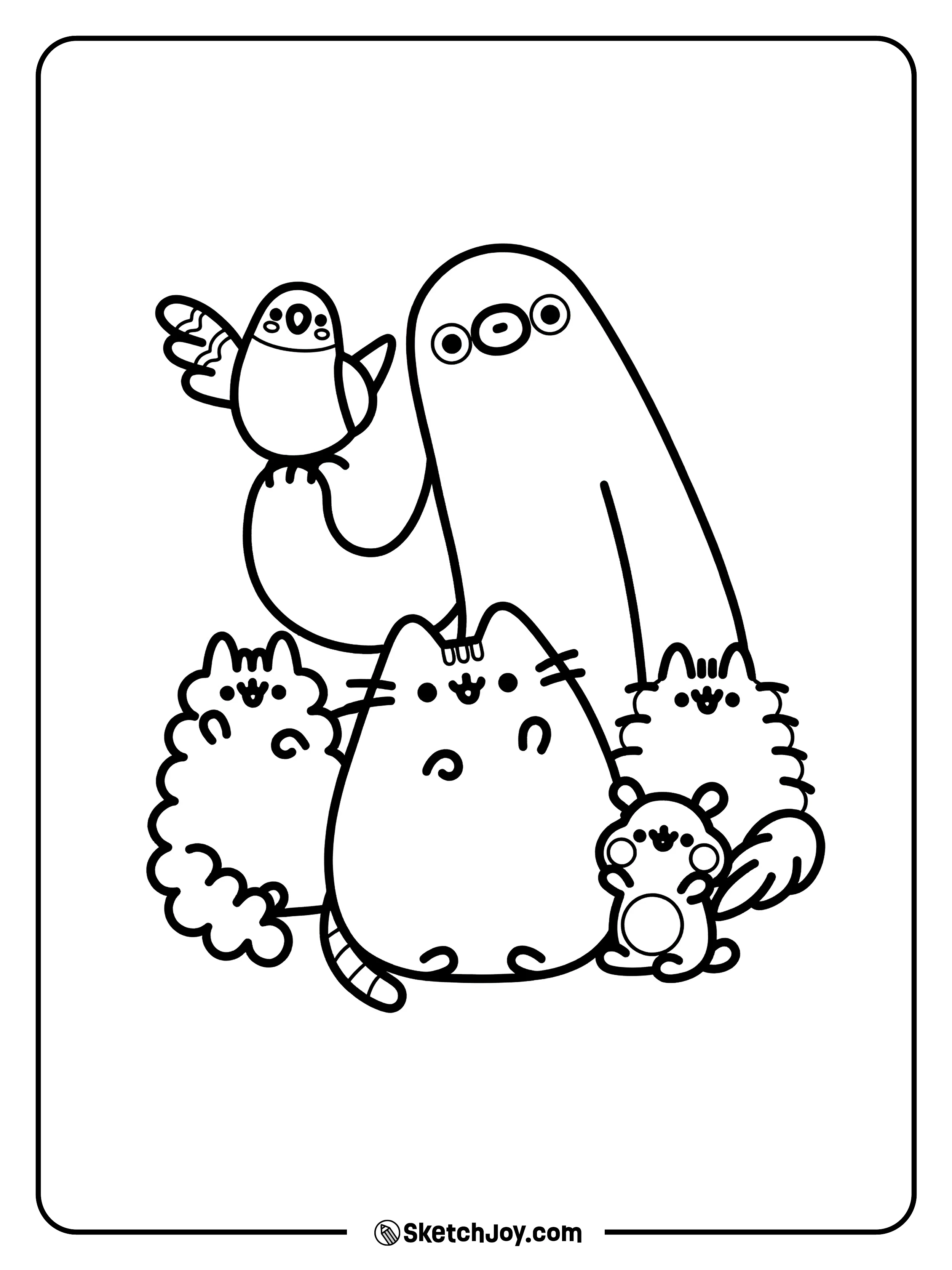 Pusheen sits with her friends for a fun group moment.