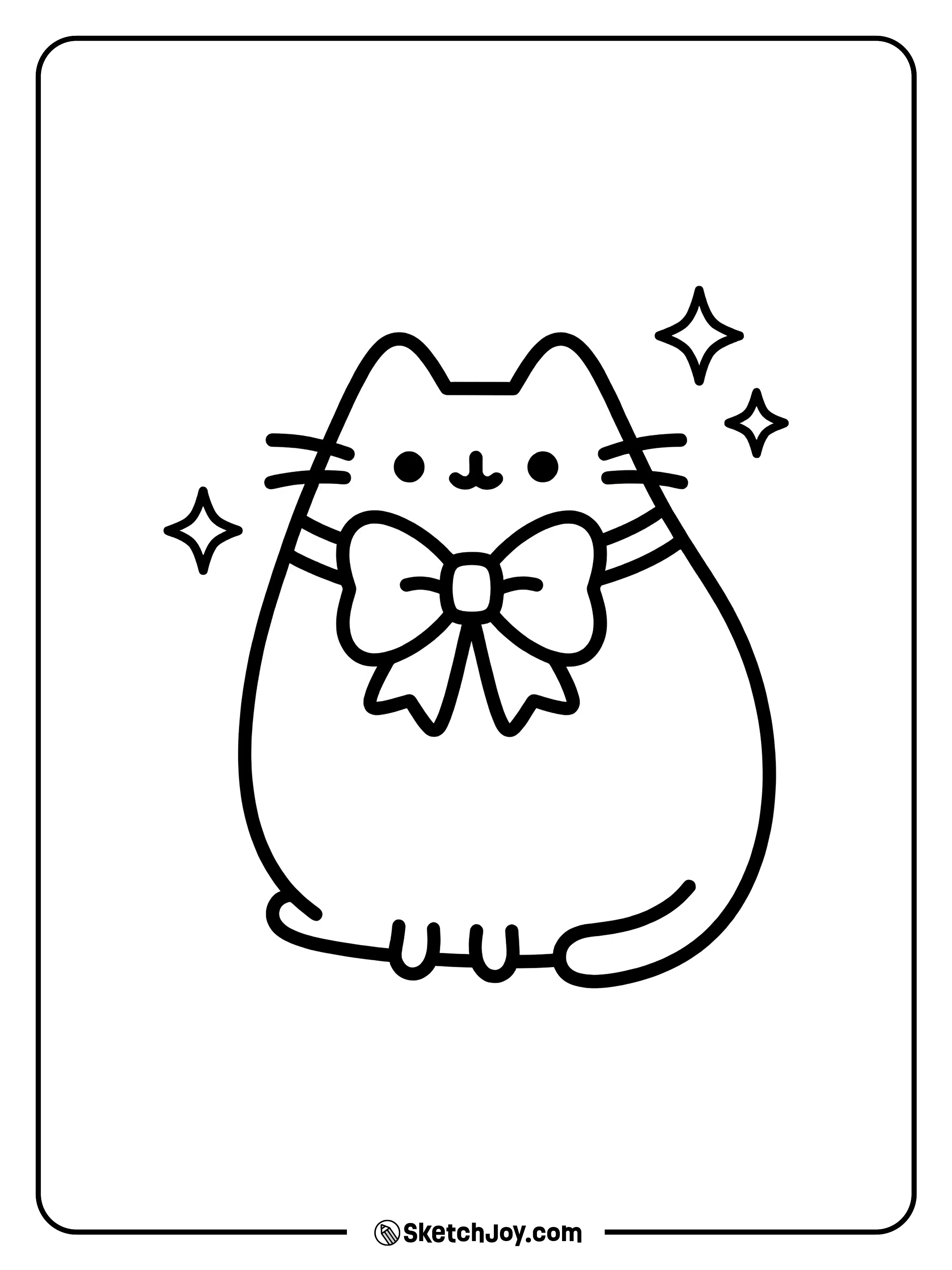 Pusheen wears a big bow tie and looks fancy.
