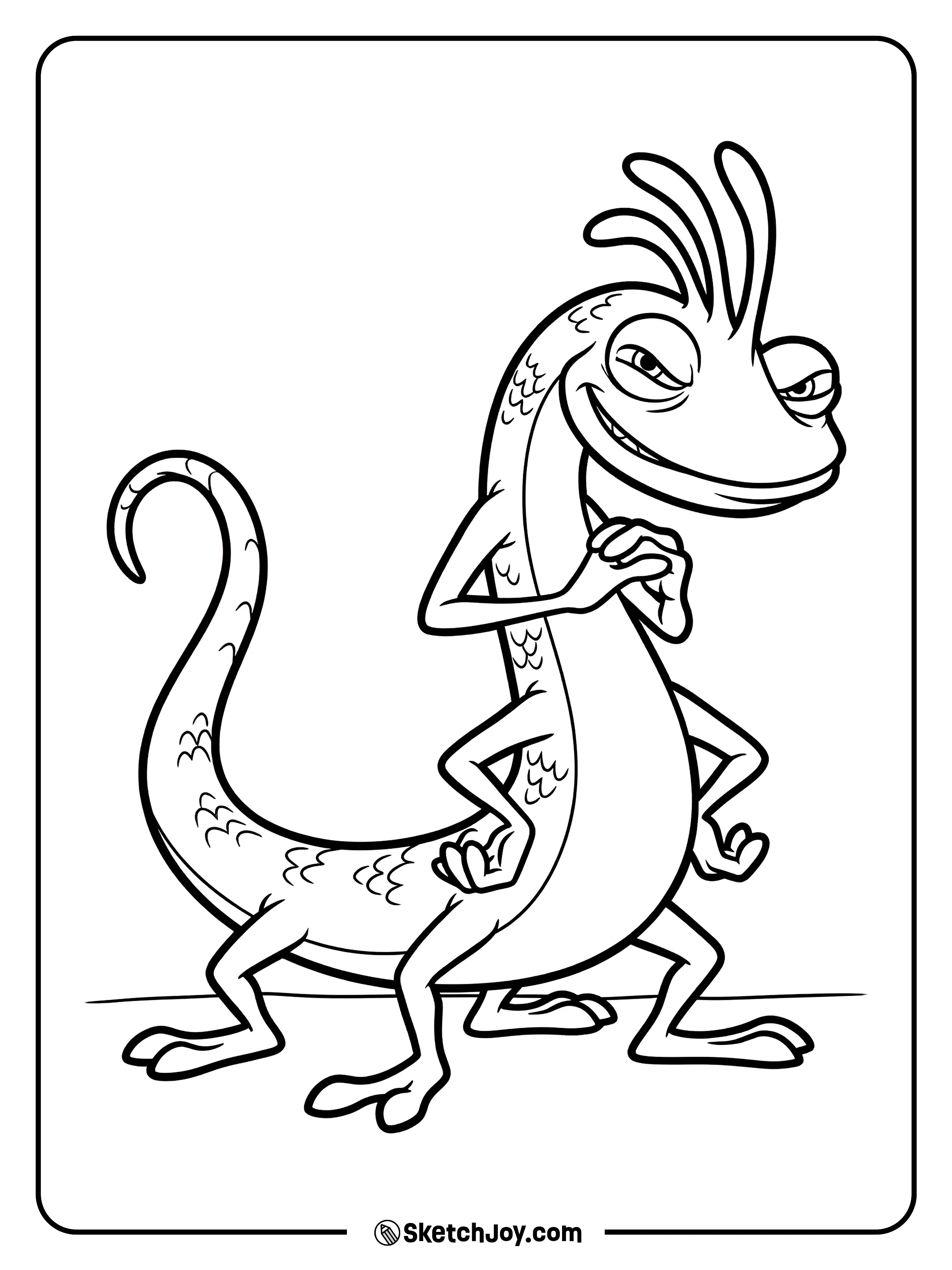 Randall crouches low and looks sneaky.