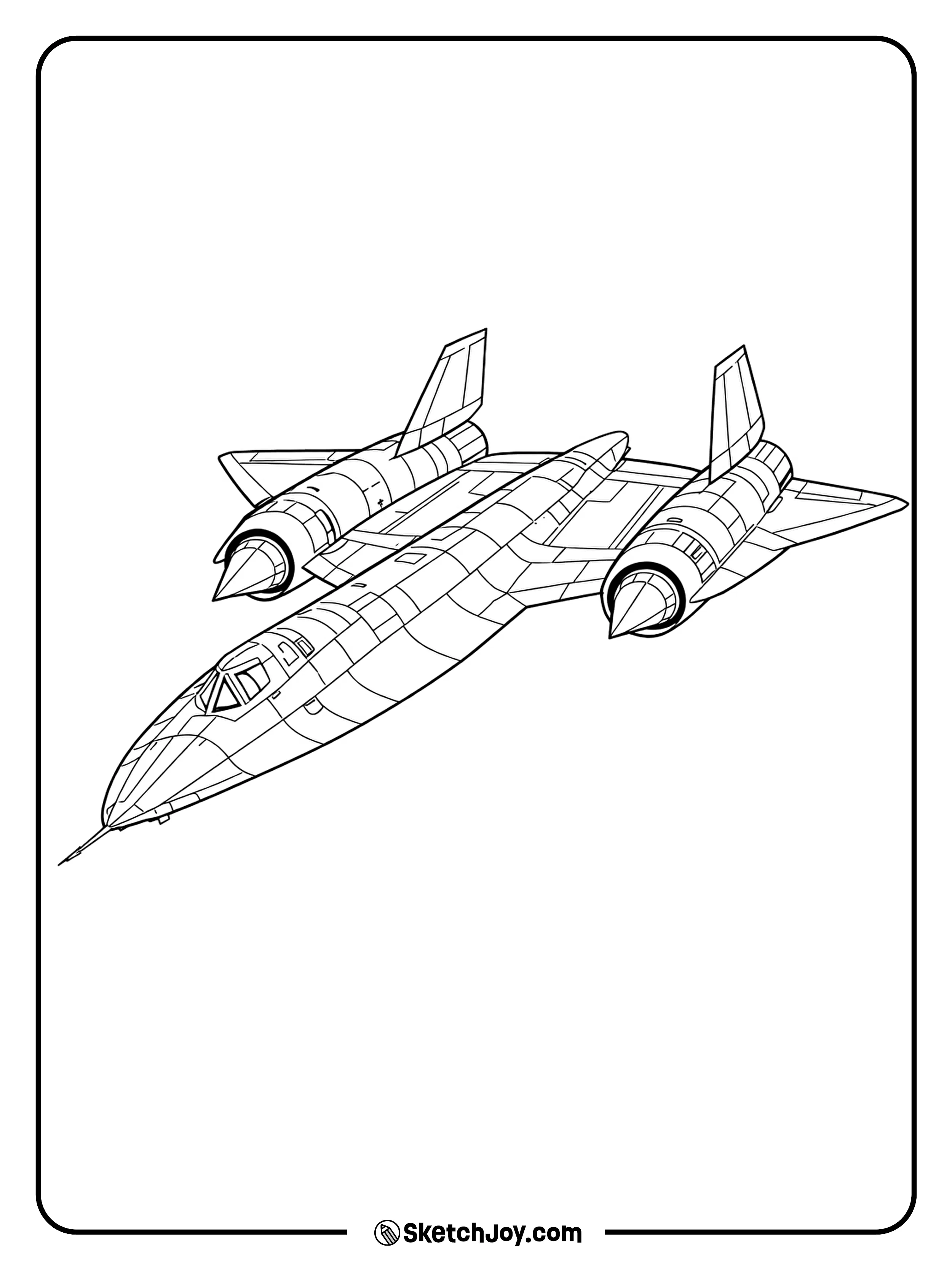 The SR-71 is shown in a clean pose with its long, fast shape.