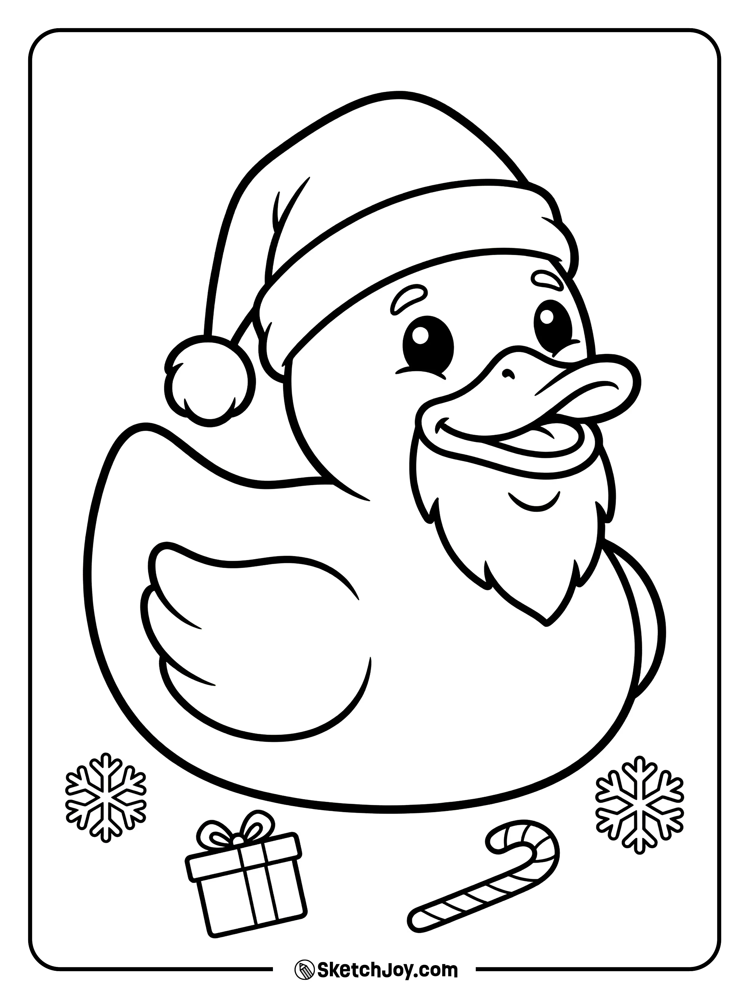 A rubber duck dressed as Santa with hat and beard.