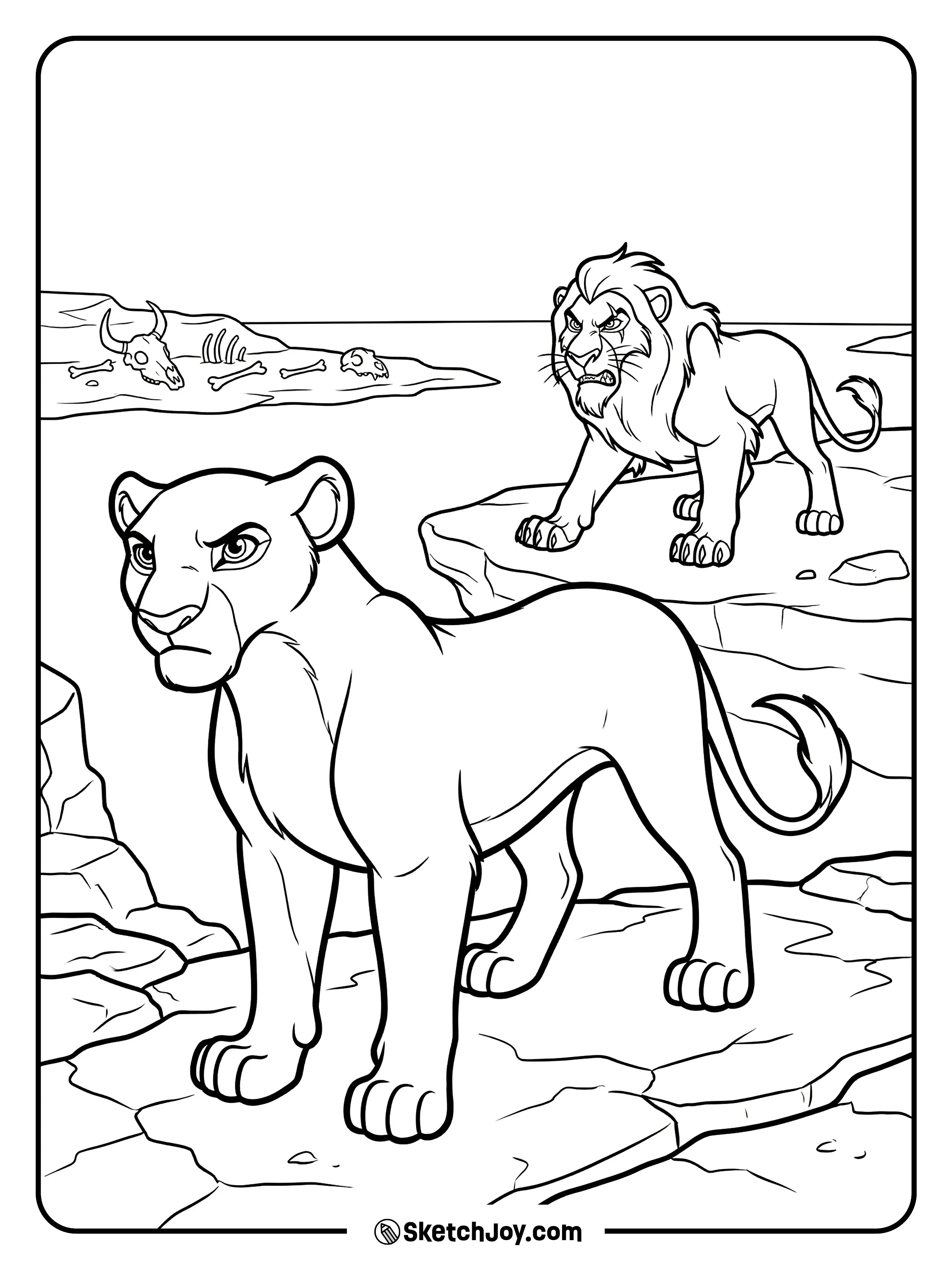 Sarabi looks brave as Scar glares back at her.