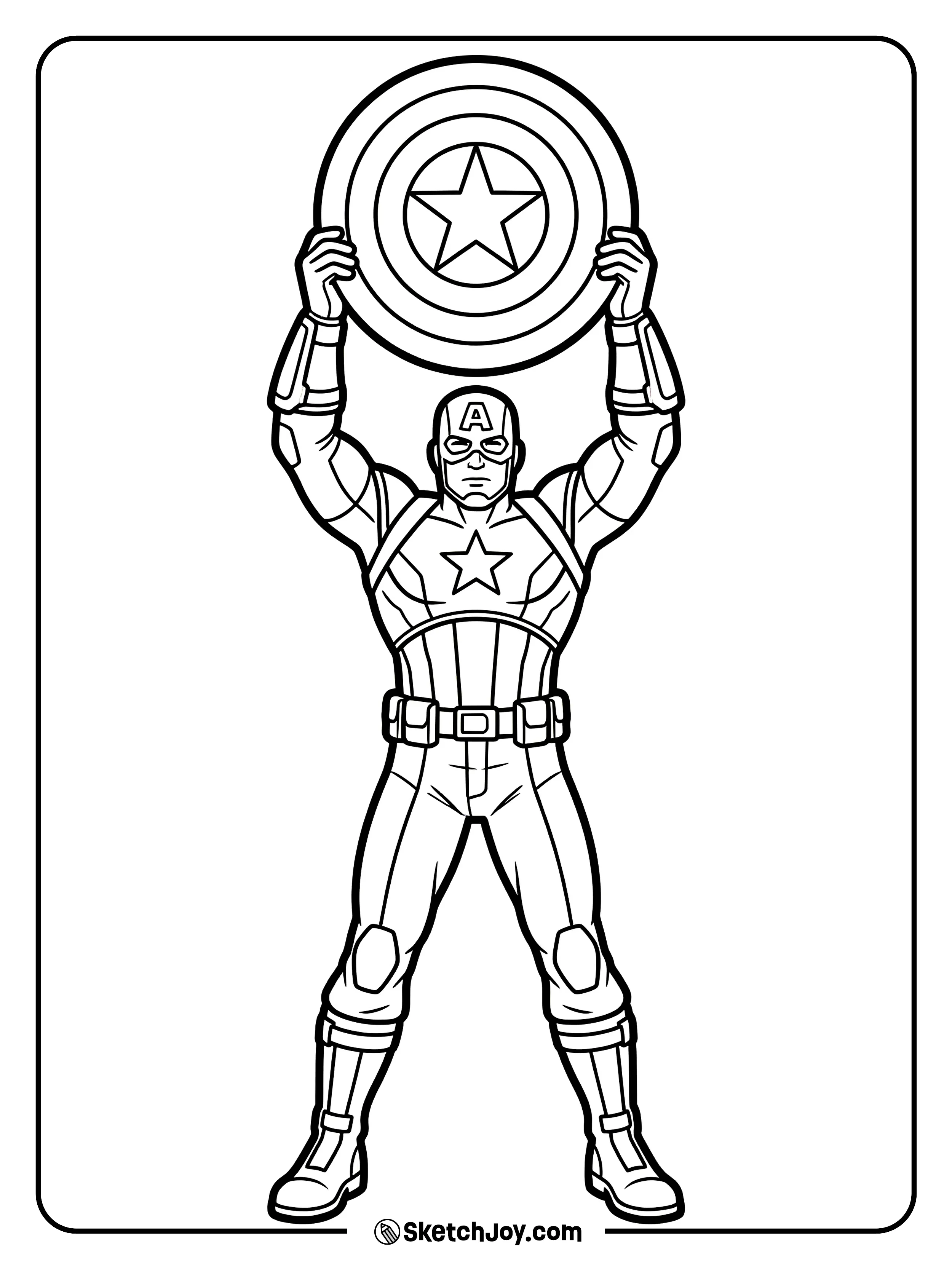 Captain America lifts the shield high like a sign of hope.
