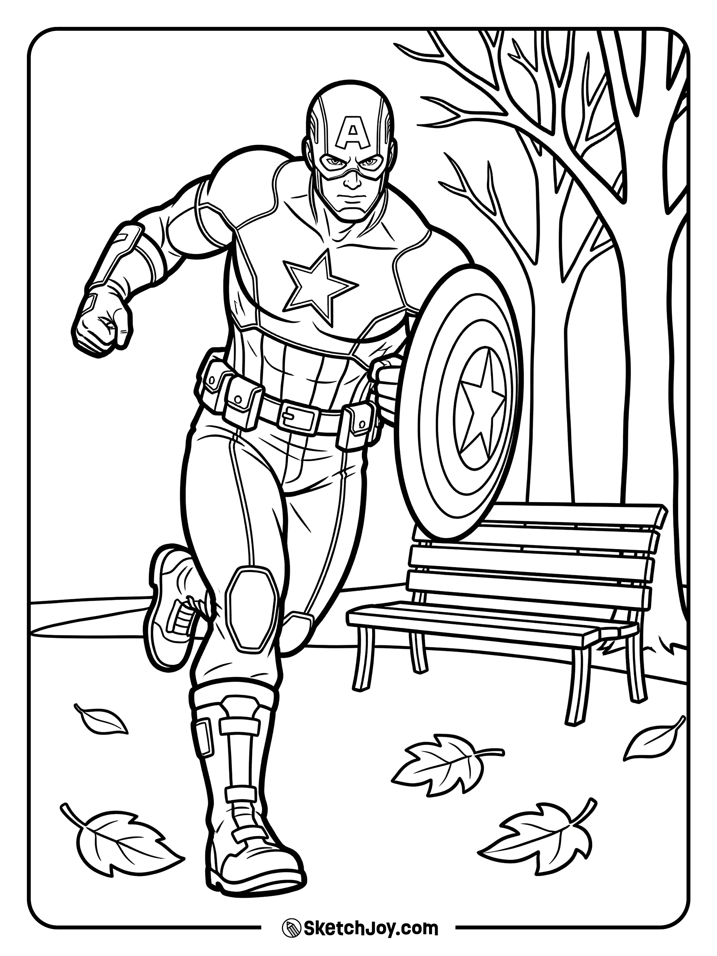 Captain America runs fast with his shield ready to help.