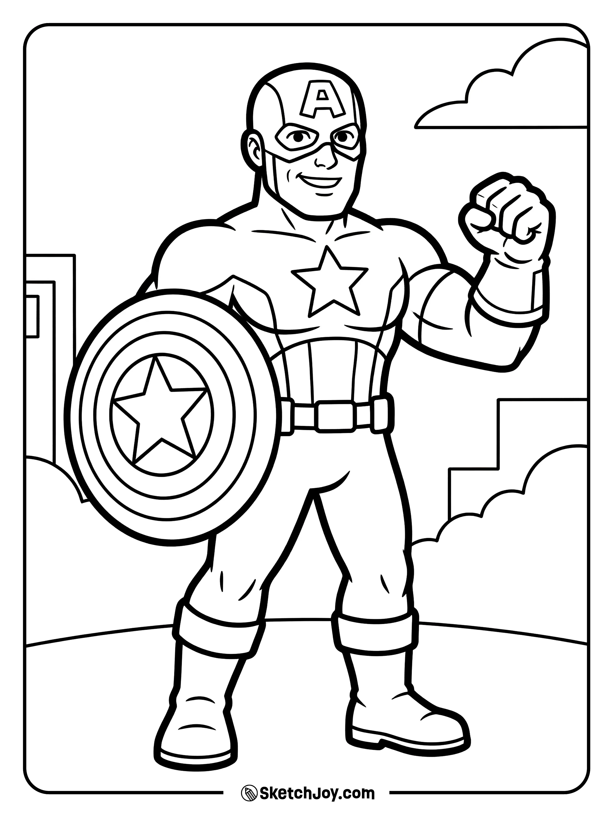 Captain America stands ready with both fists up.