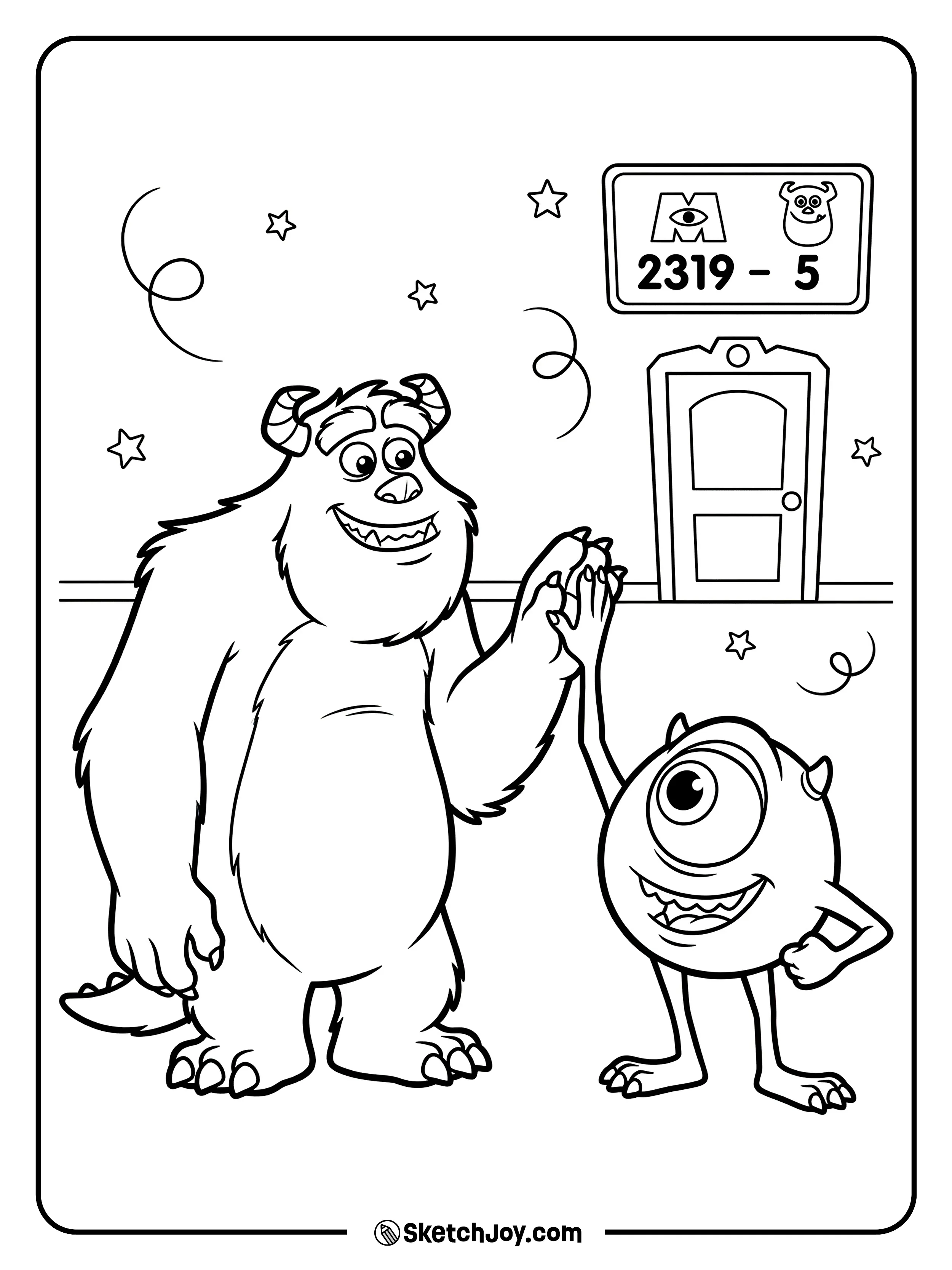 Sulley and Mike do a big high five after a win.