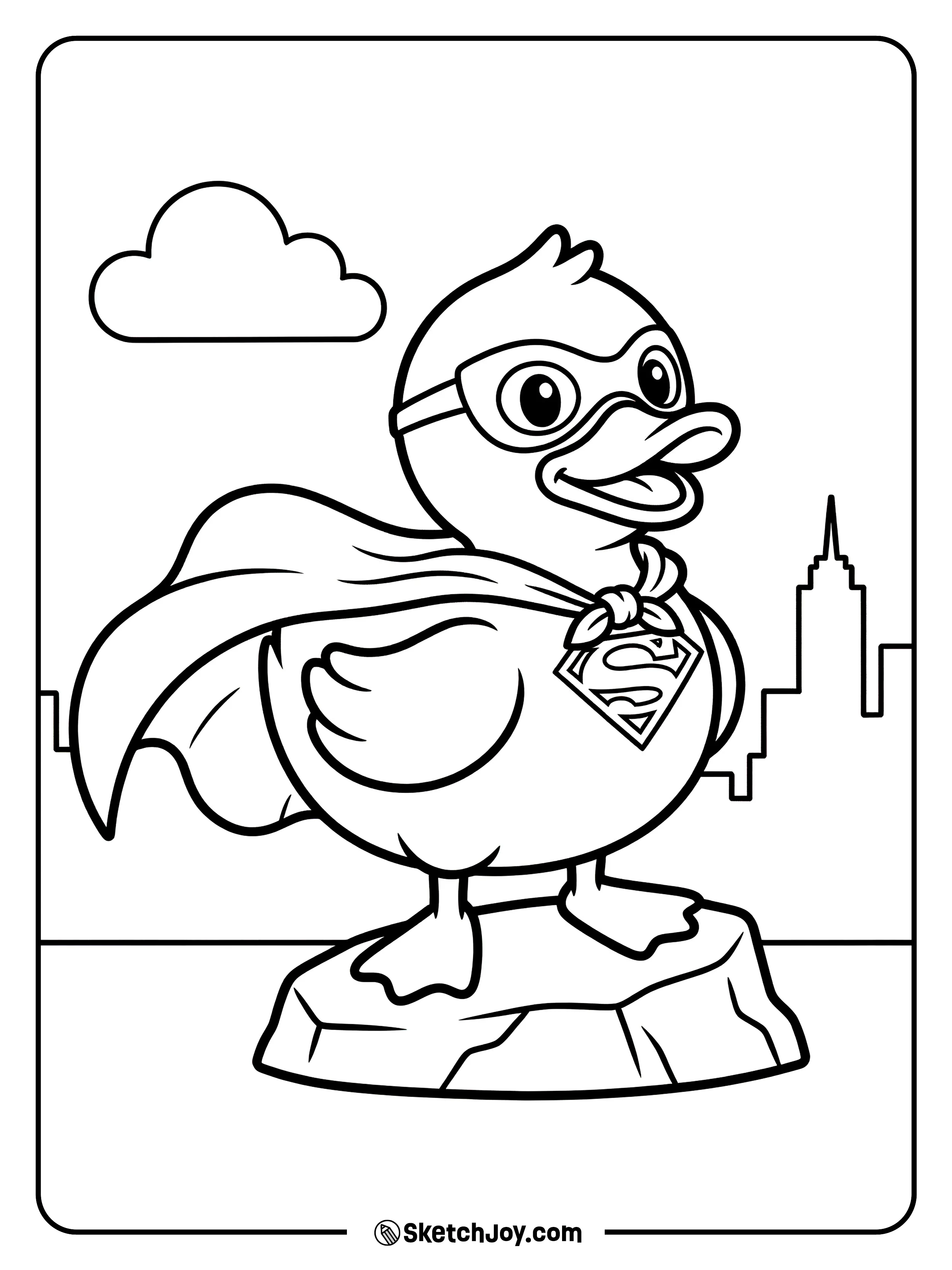 A strong rubber duck wearing a cape and mask.