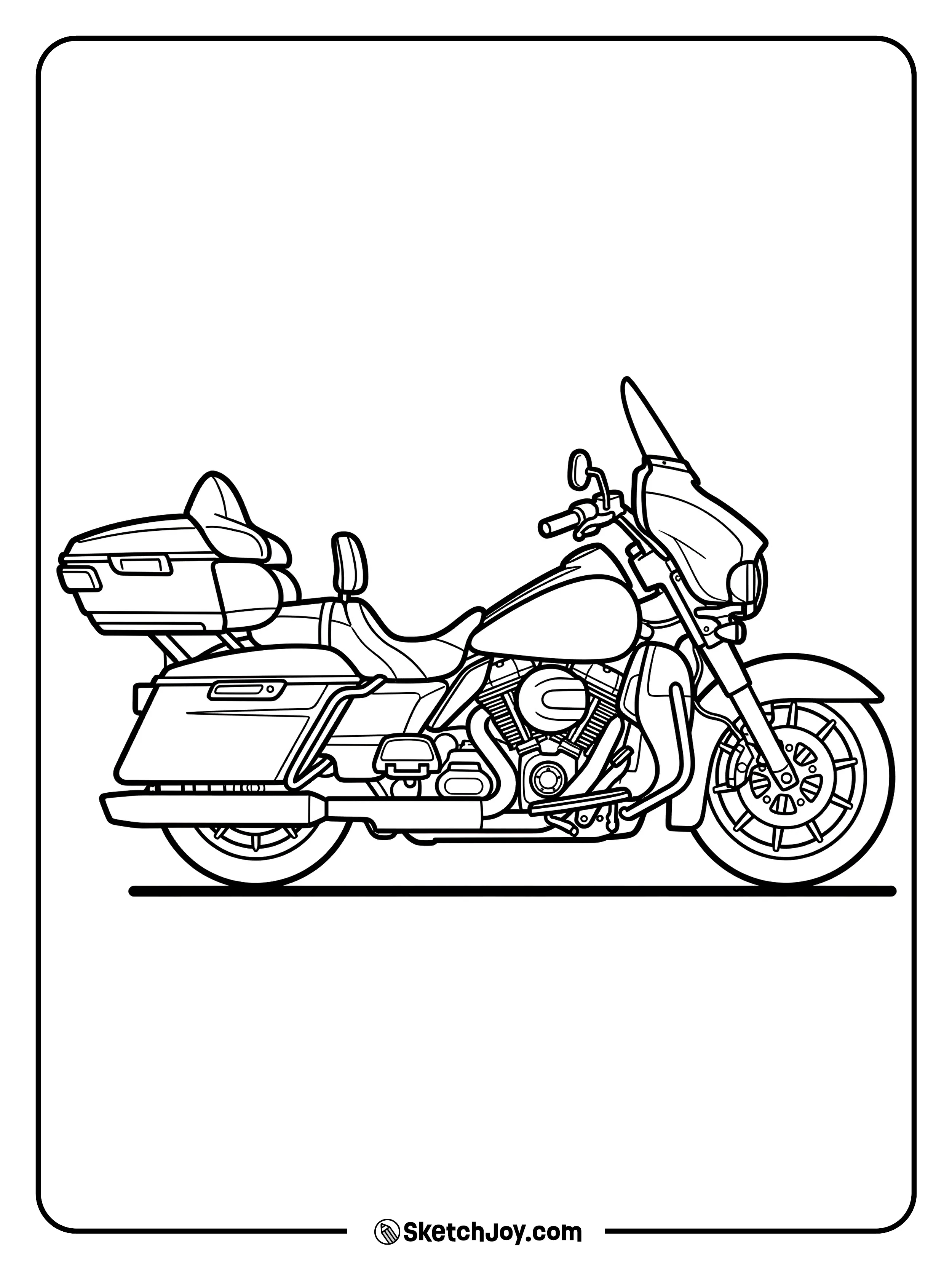 A touring bike carries travel boxes on both sides.