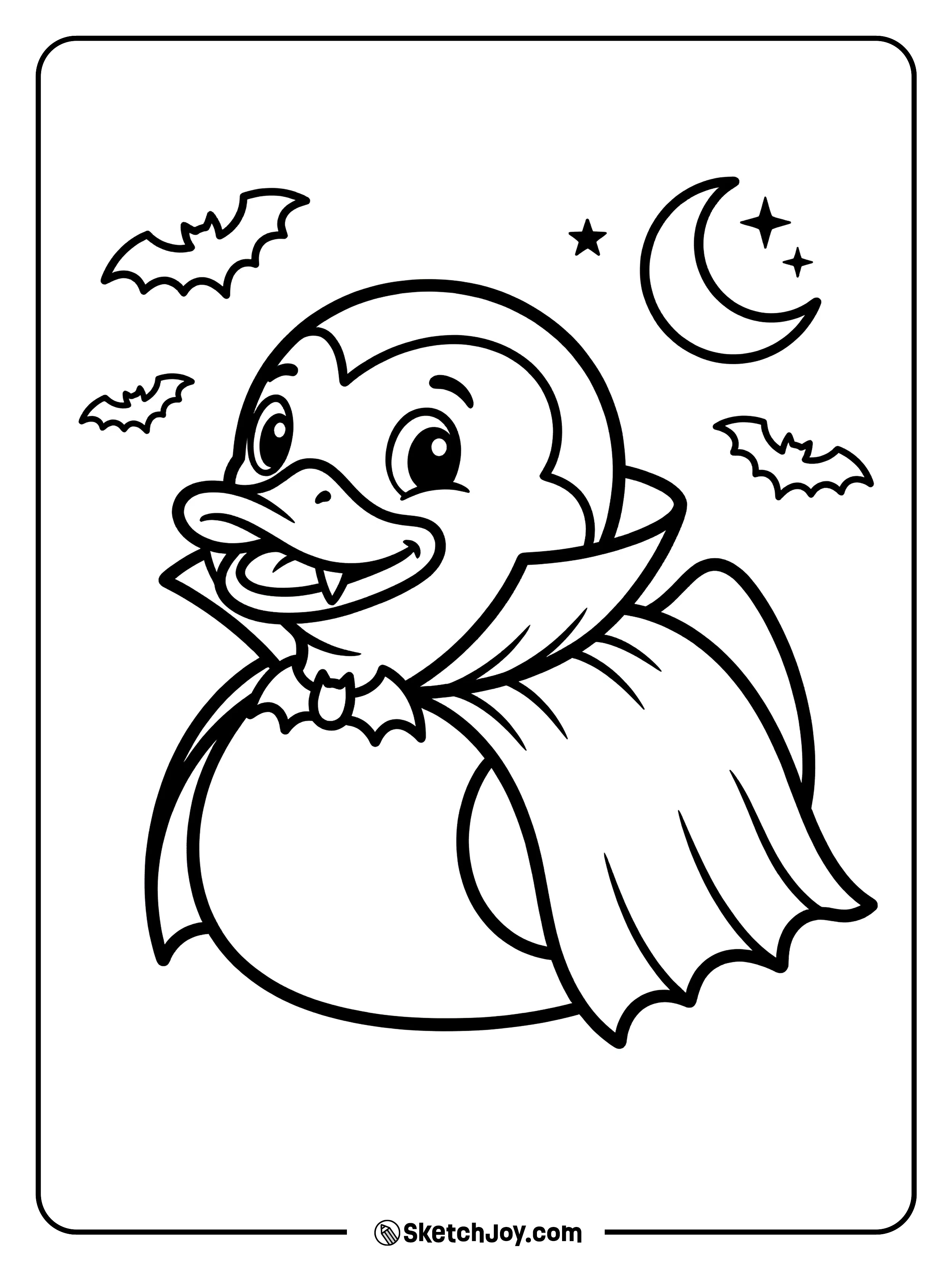 A cute rubber duck with fangs and cape for fun scares.