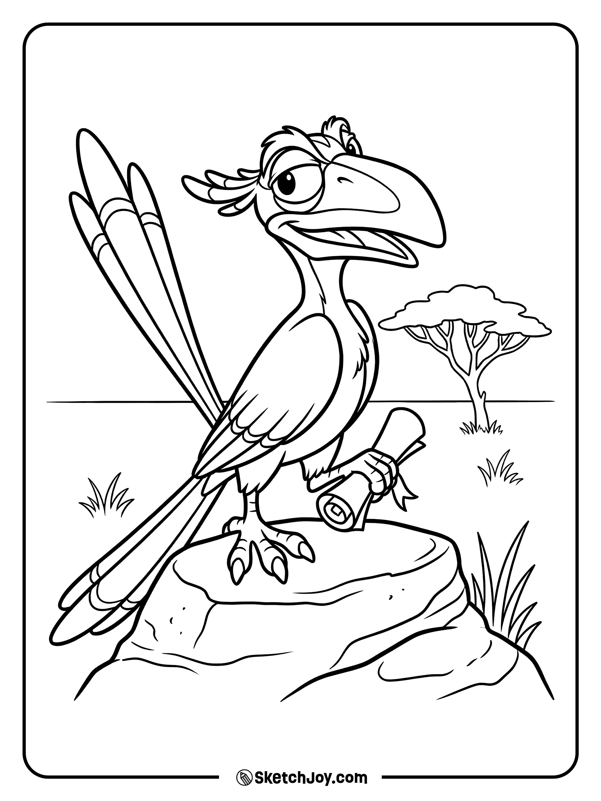 Zazu looks serious as he reads from a tiny scroll.