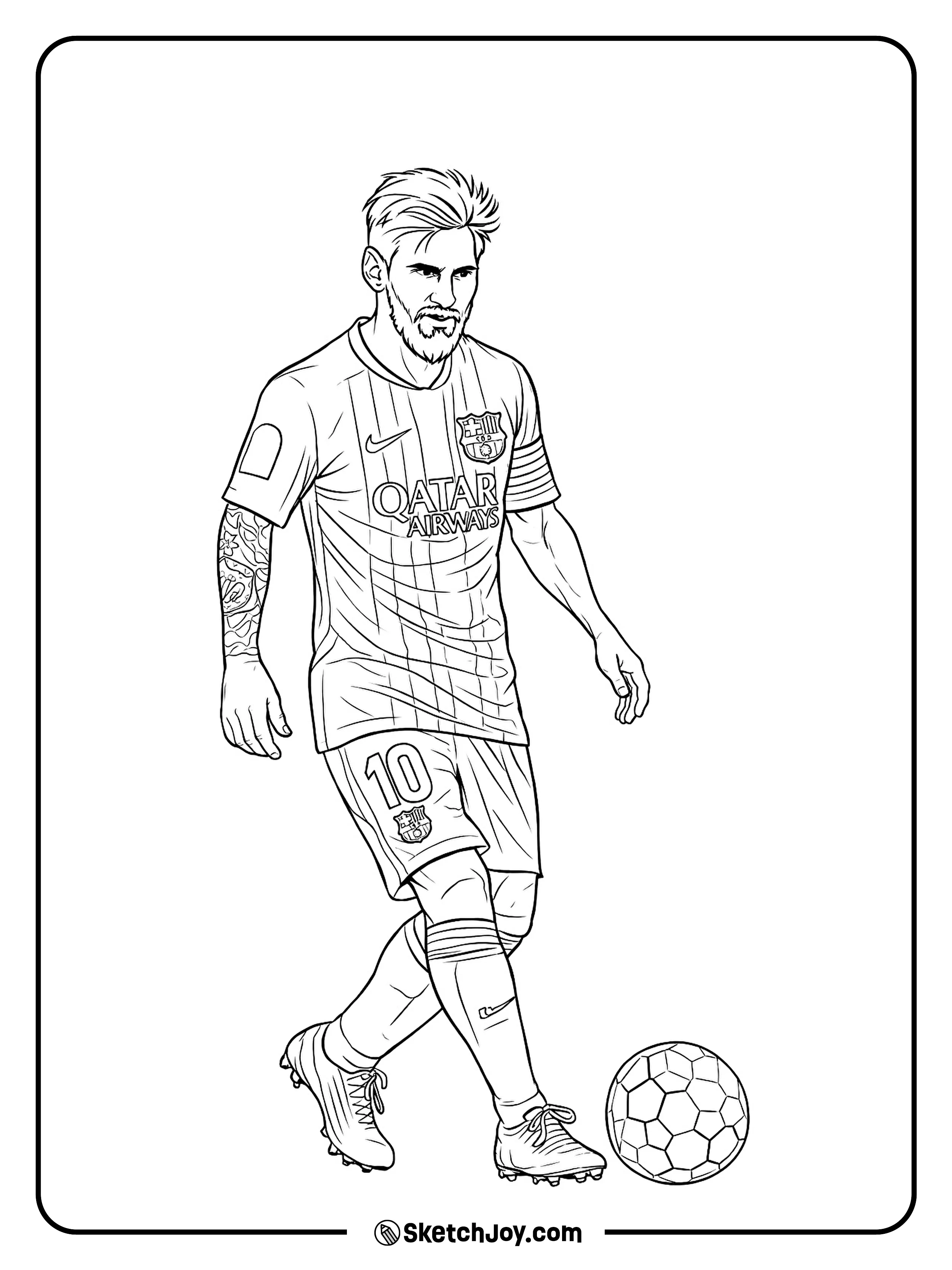 Messi #10 shirt from the back while dribbling the ball.