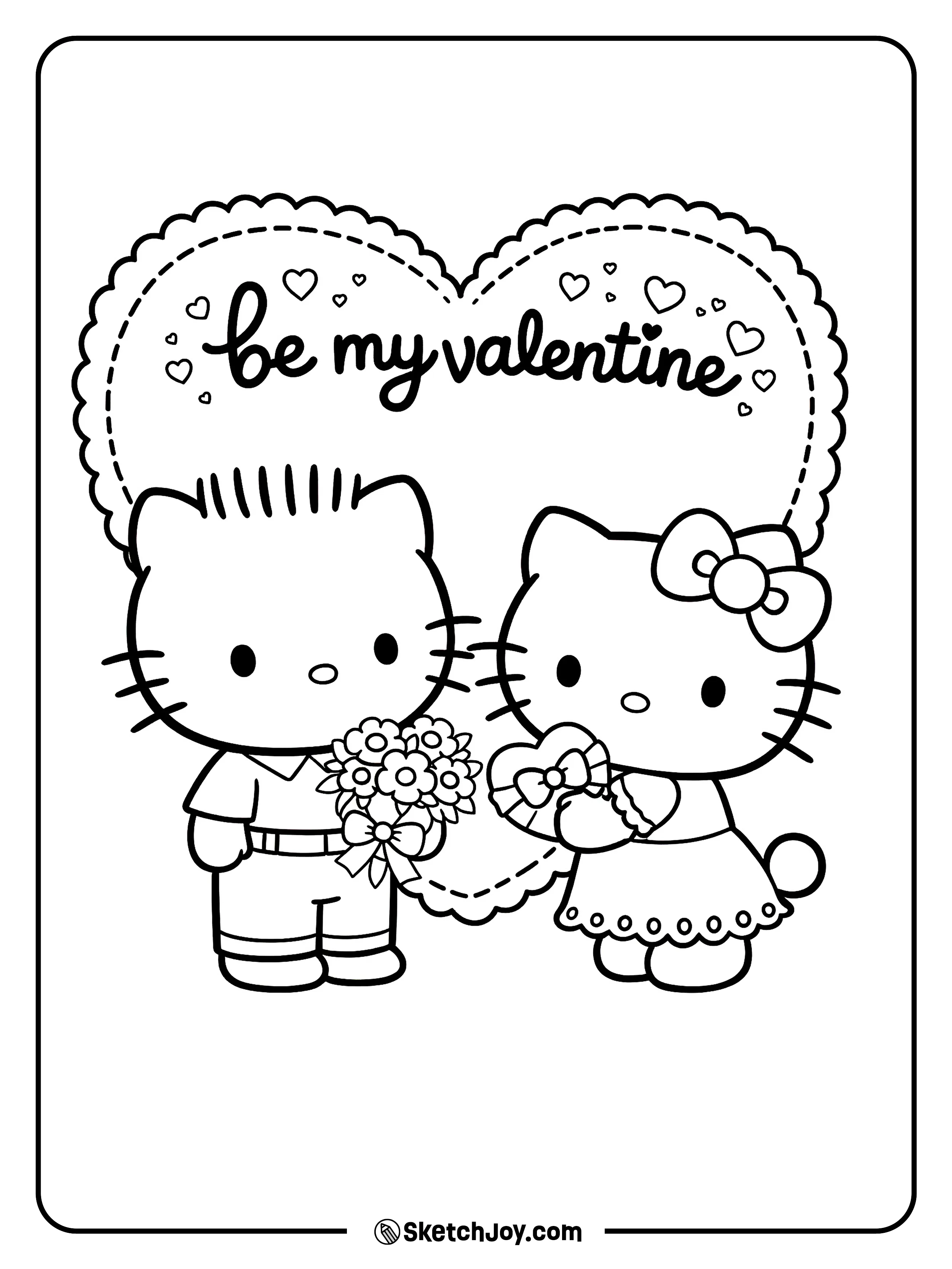 Hello Kitty and Dear Daniel share a sweet Valentine moment.