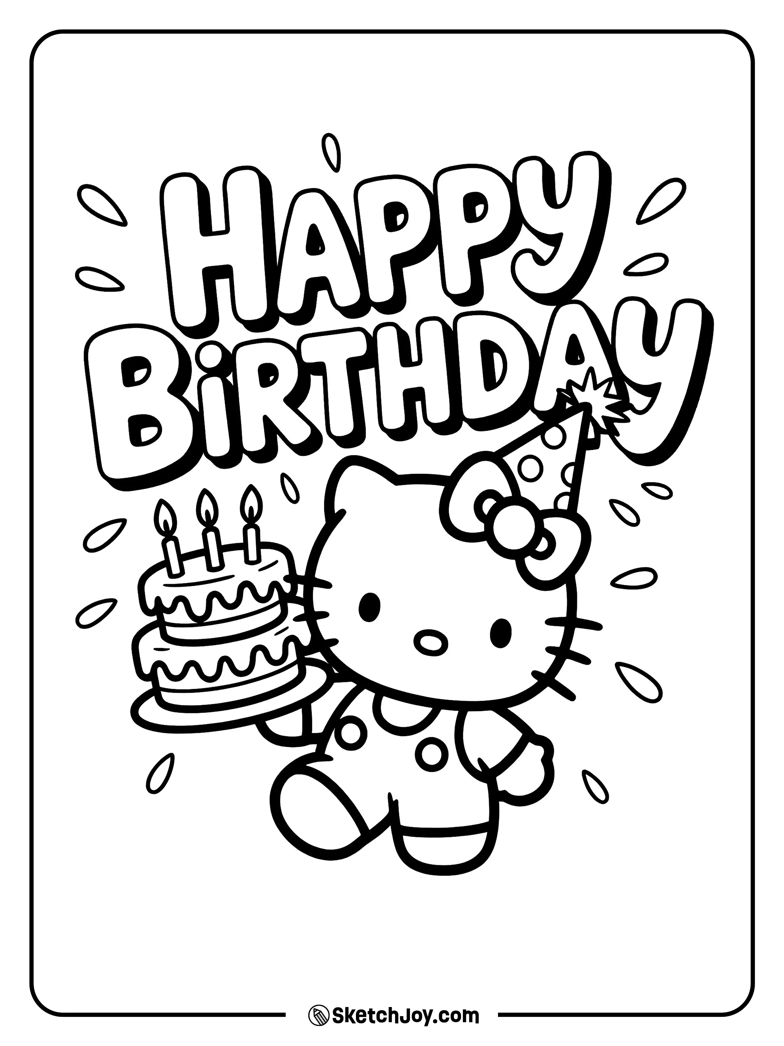Hello Kitty celebrates with a birthday cake.