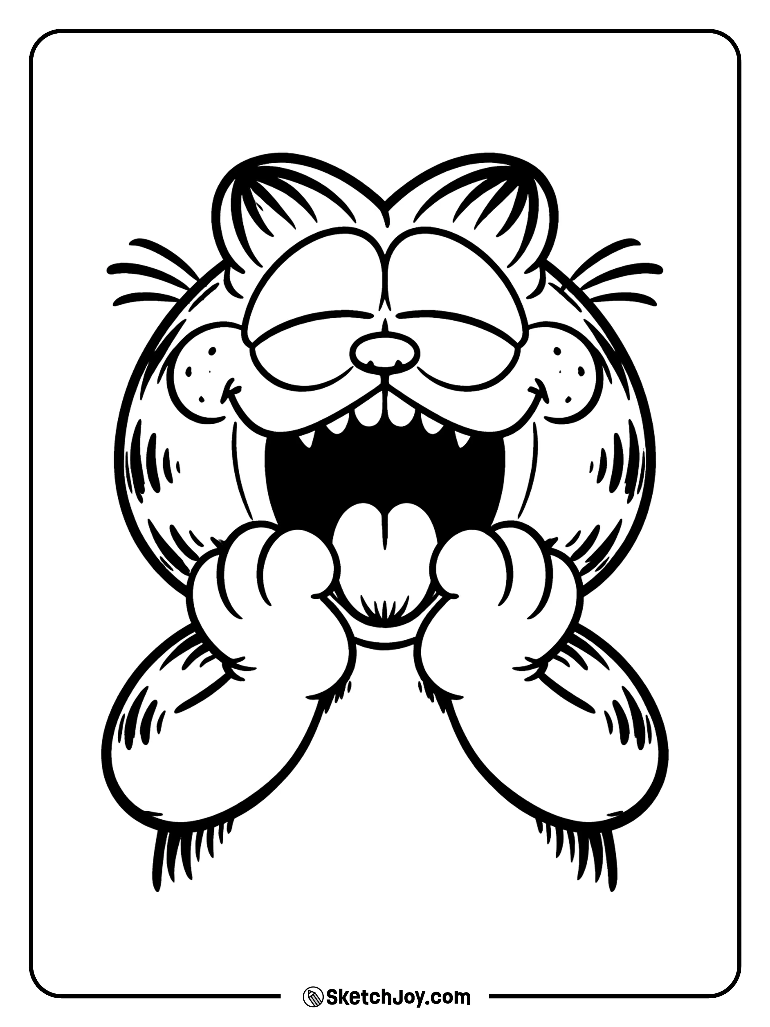 Garfield yawns so wide you can almost hear it.