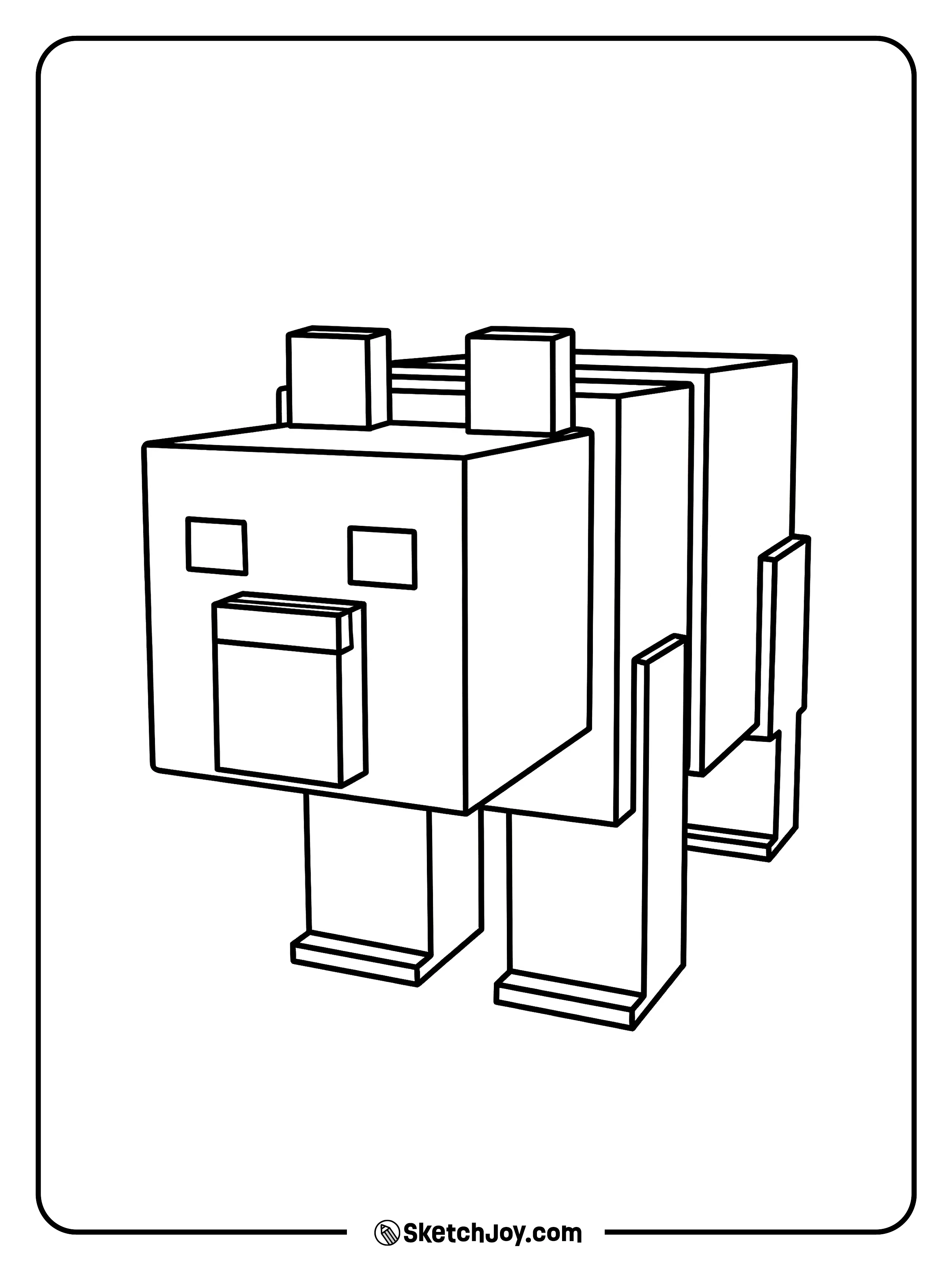 A blocky bear stands calmly on four legs.